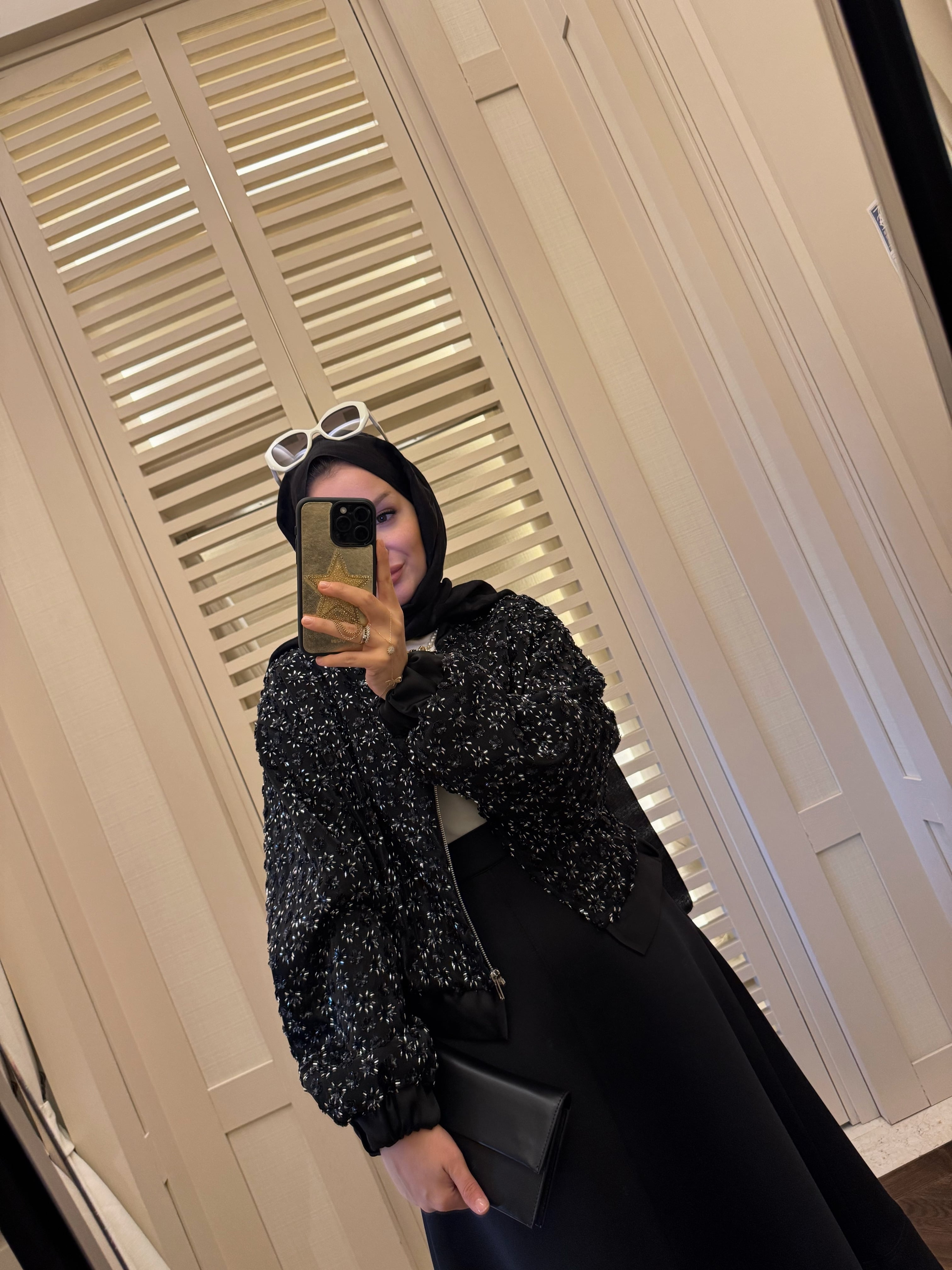 Glam payetli saten ceket - siyah