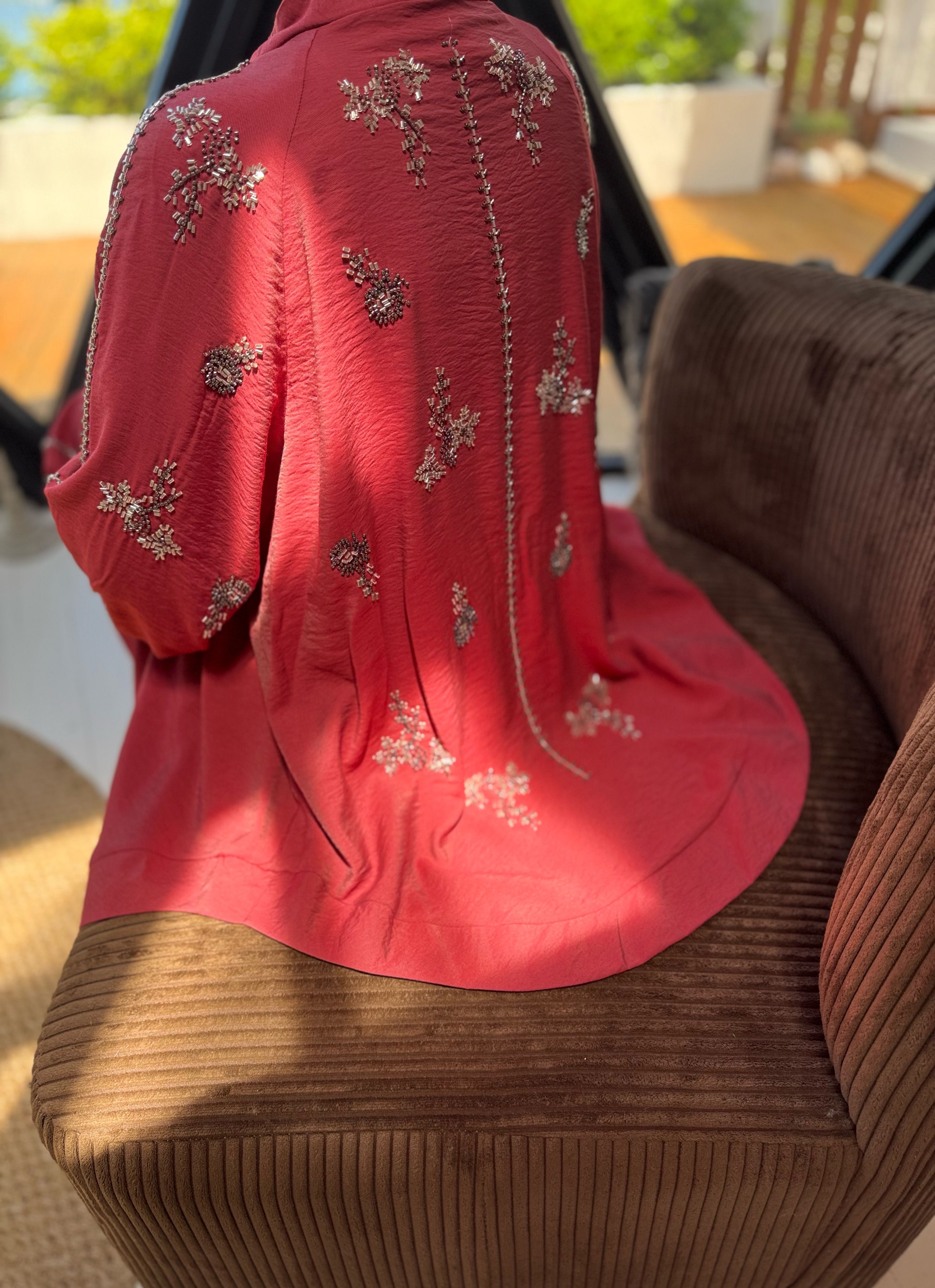 İşlemeli Kimono Takım - Bordo