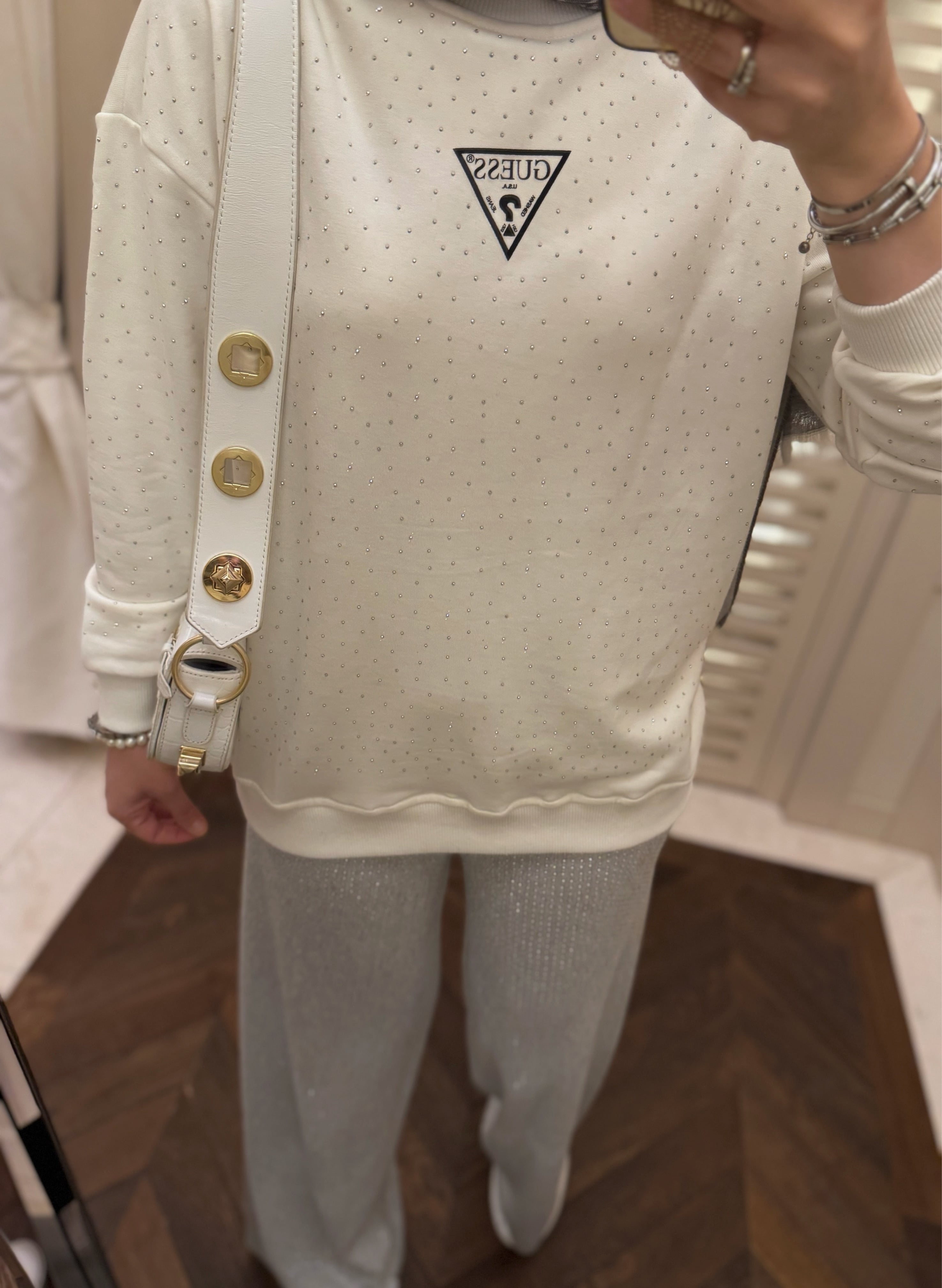 Full taşlı sweat - beyaz 