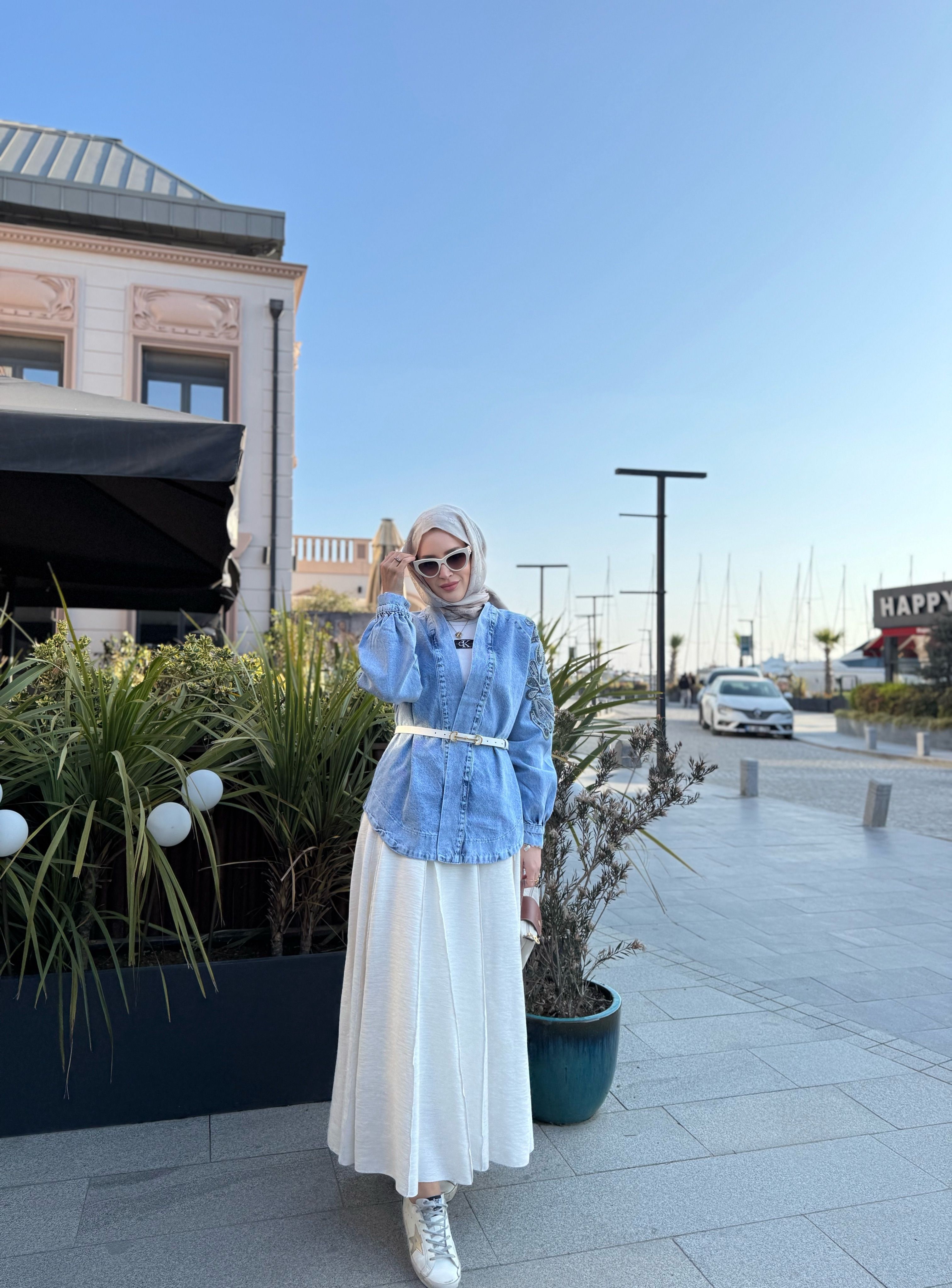 İşlemeli kimono kot ceket 