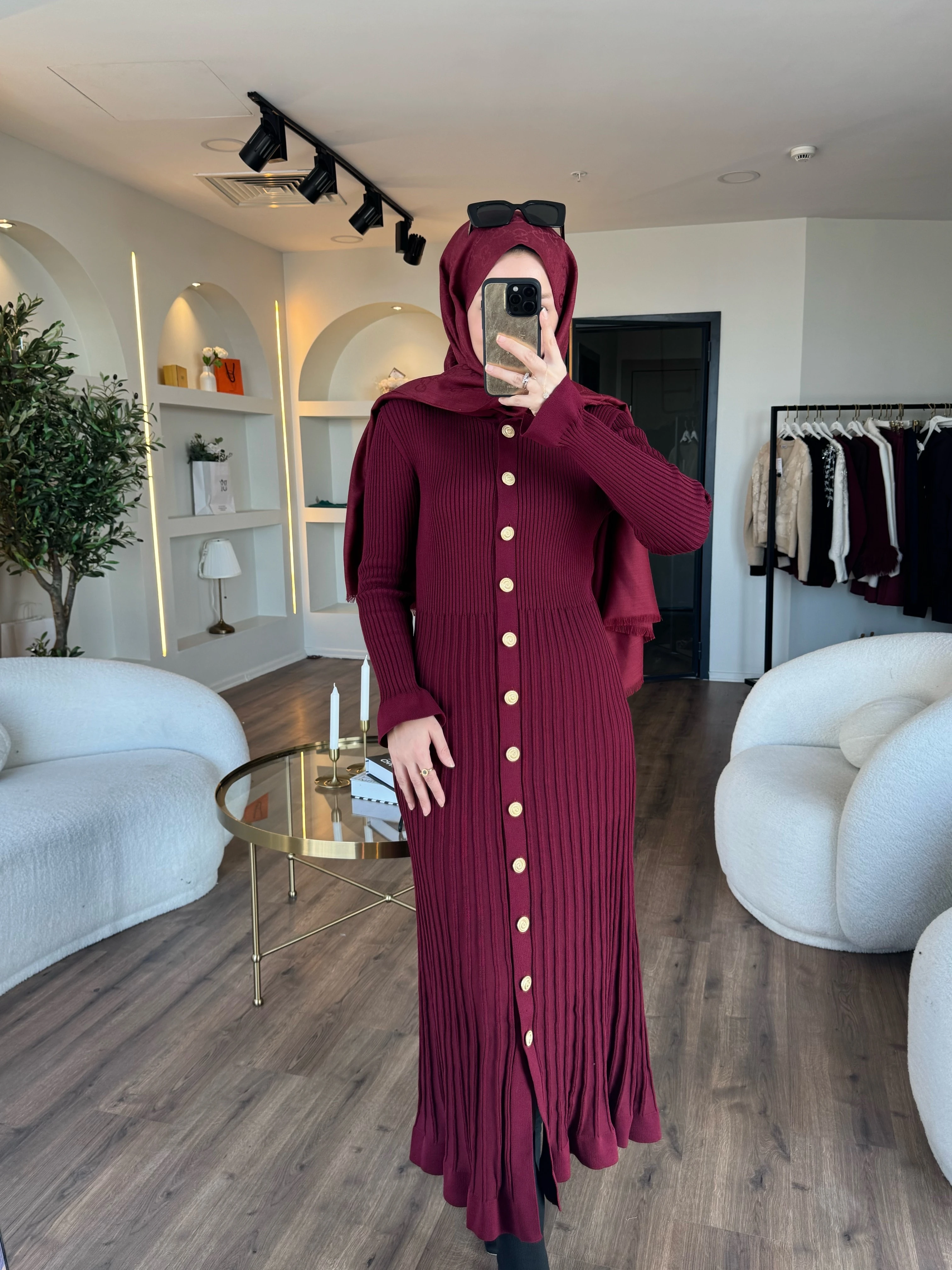 Lara merserize elbise - bordo