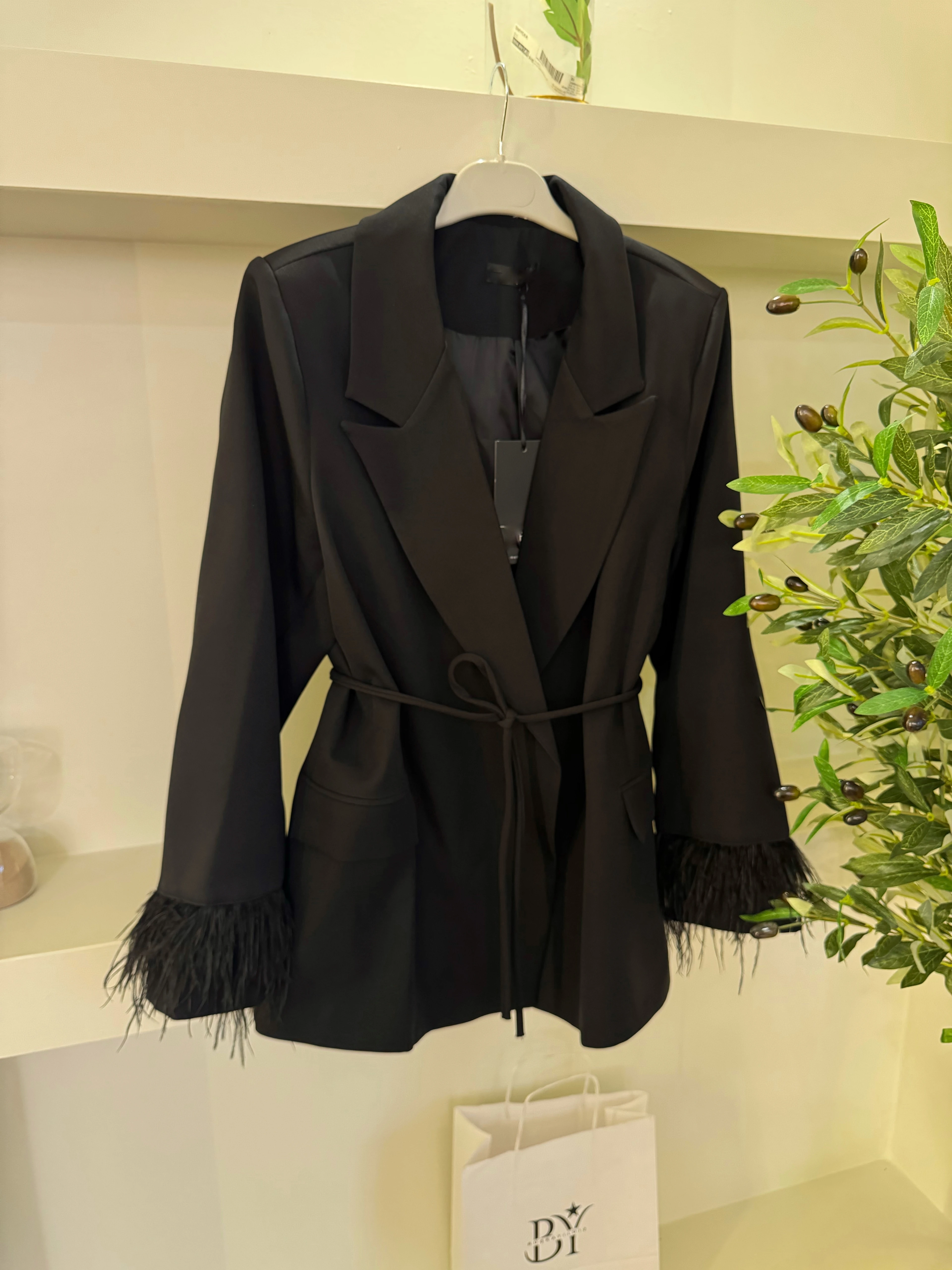 Otrişli ceket - siyah