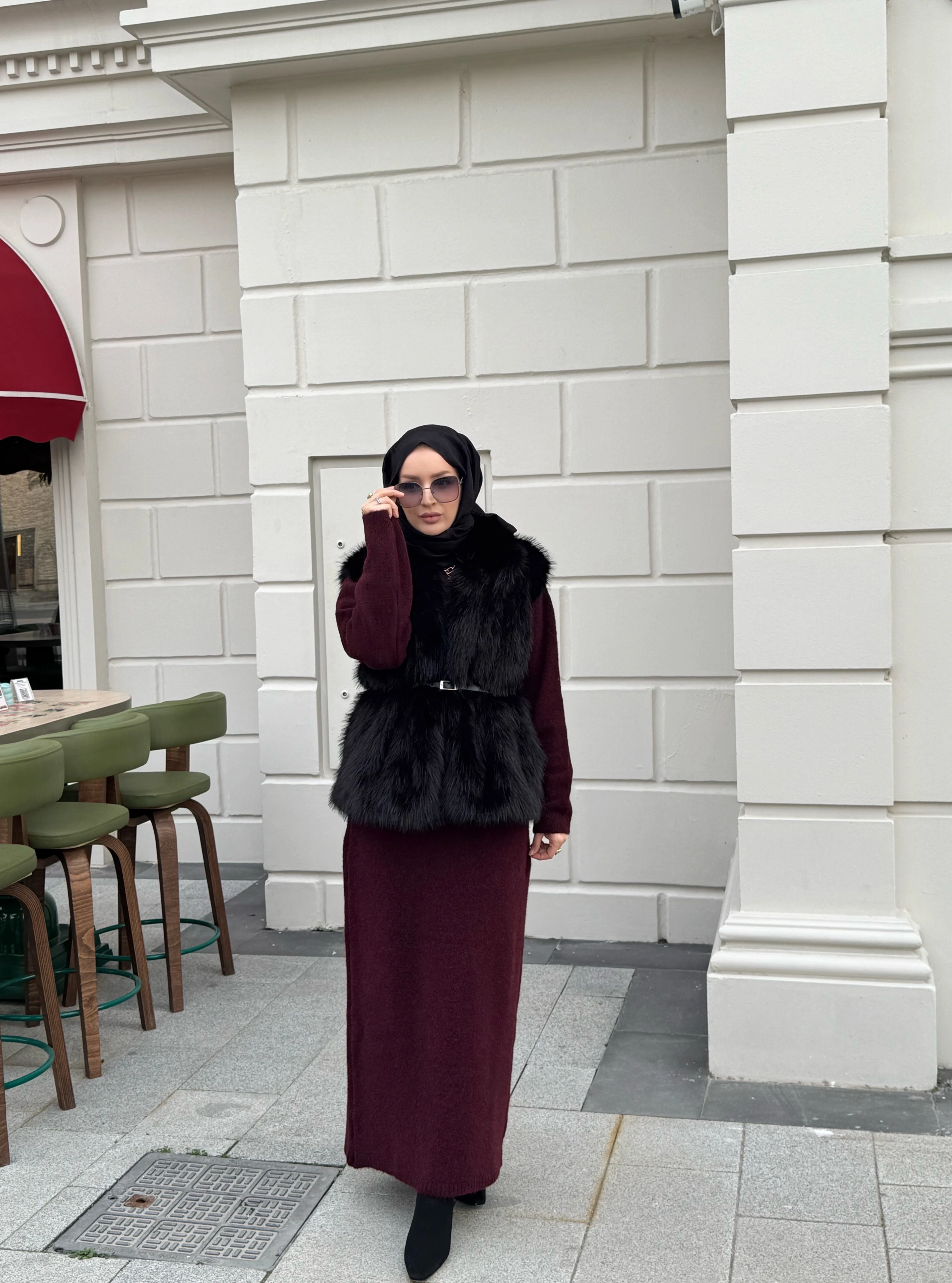 Royal kürk yelek - siyah