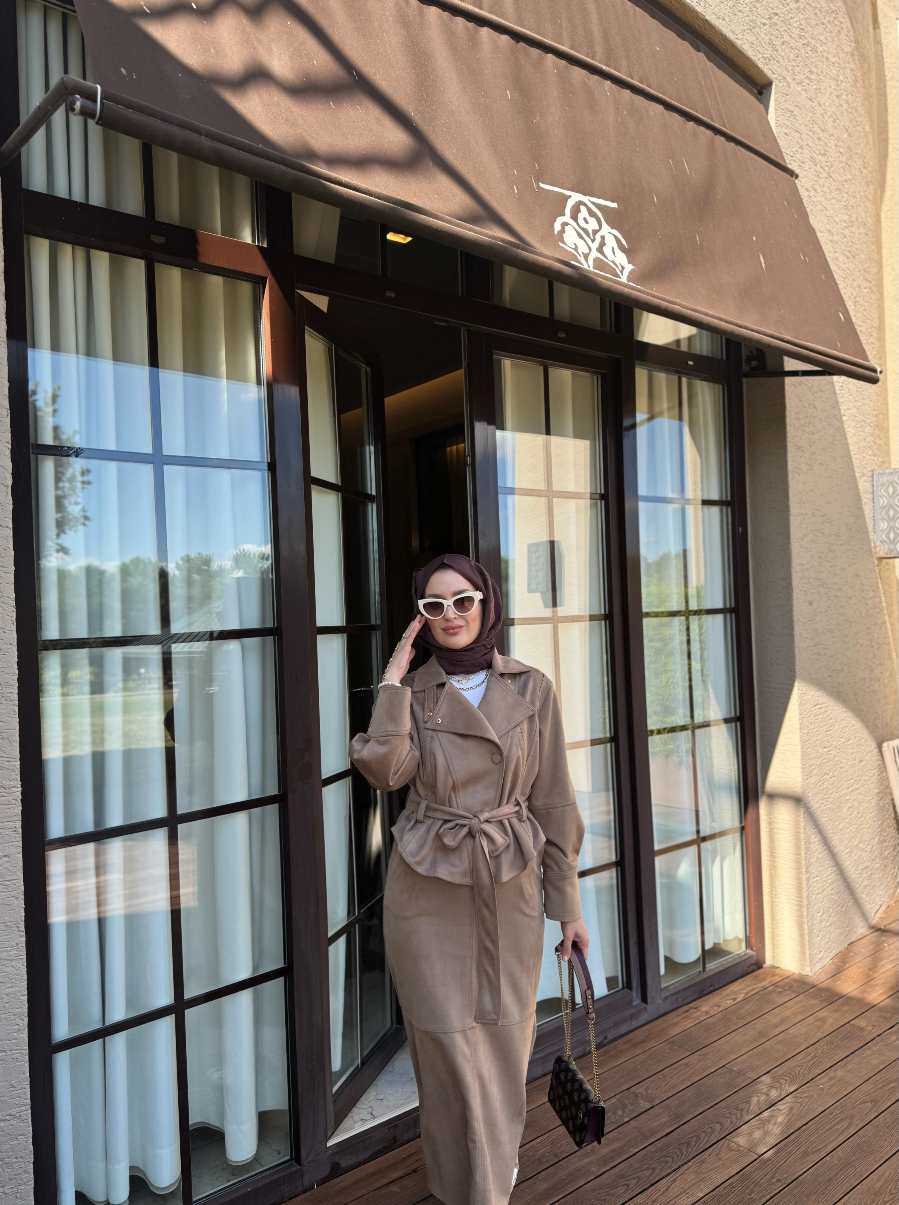 Meri süet etekli takım - camel 