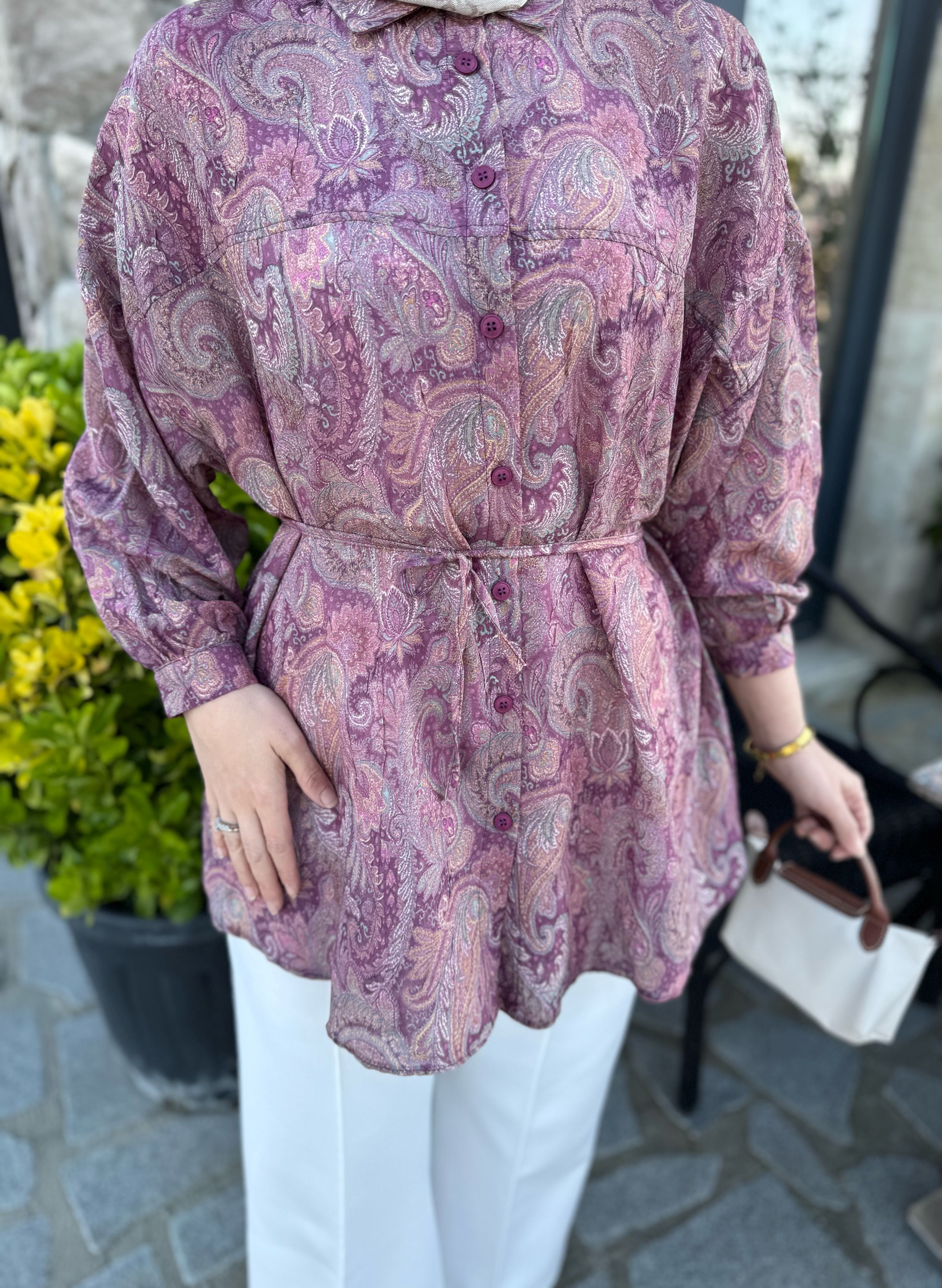 Şal desenli gömlek - Pembe