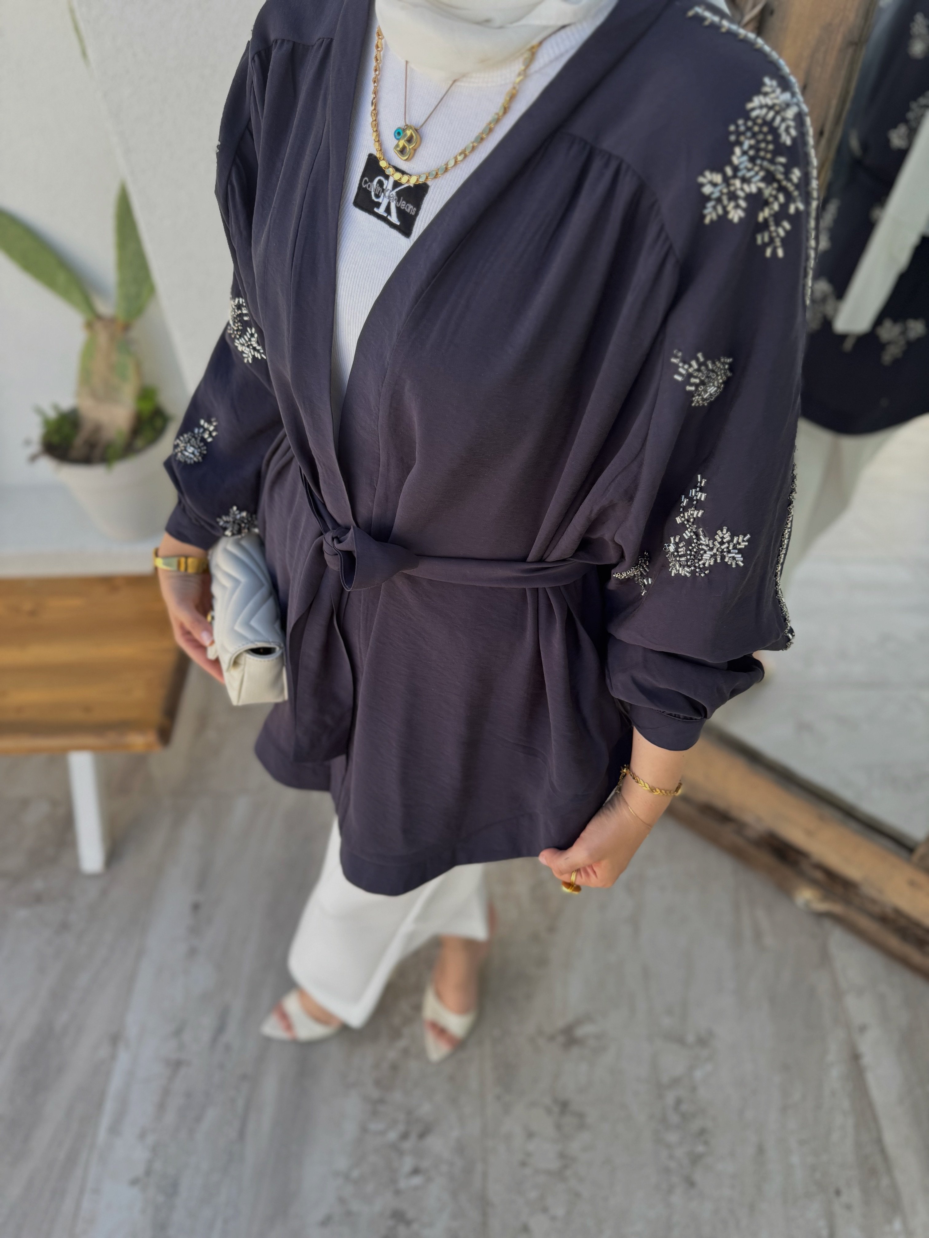 Nakışlı Kimono - Lacivert