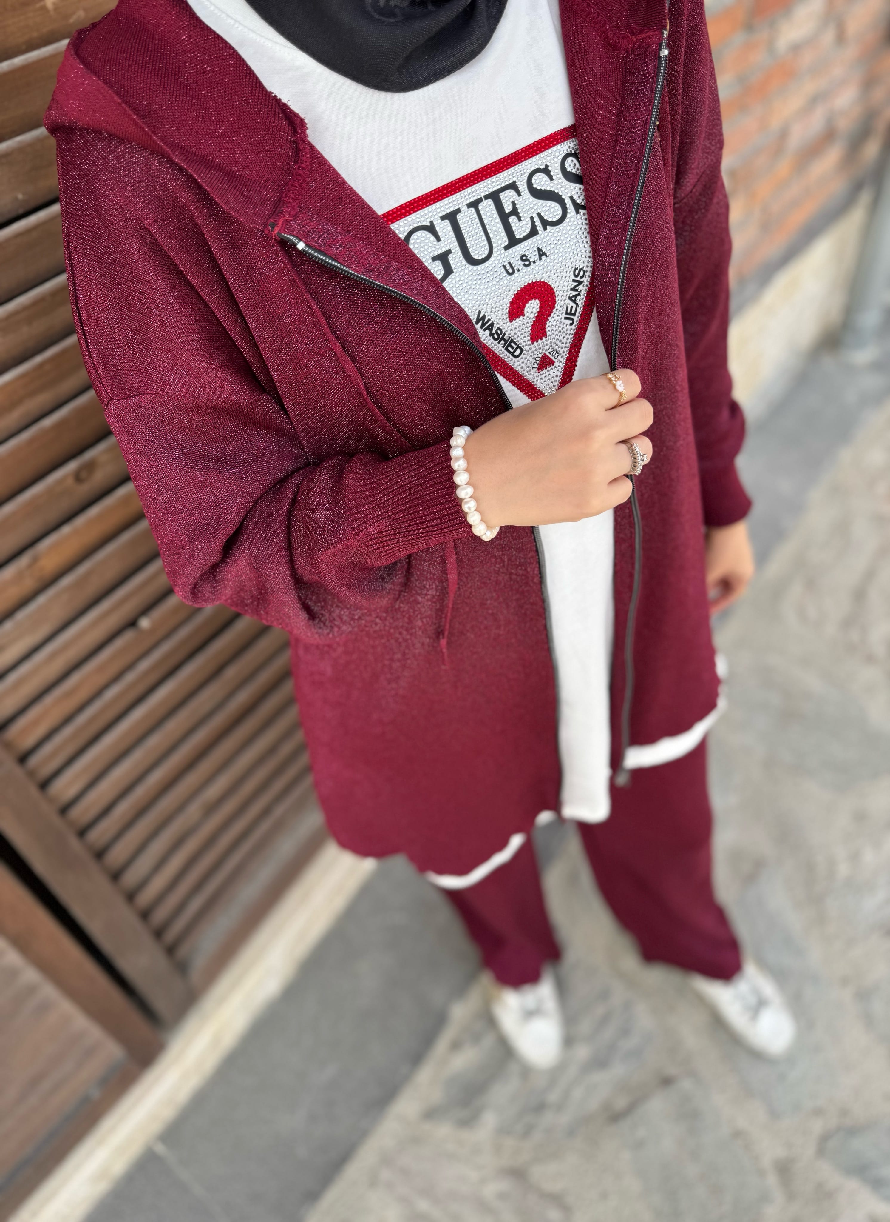 Simli takım - bordo