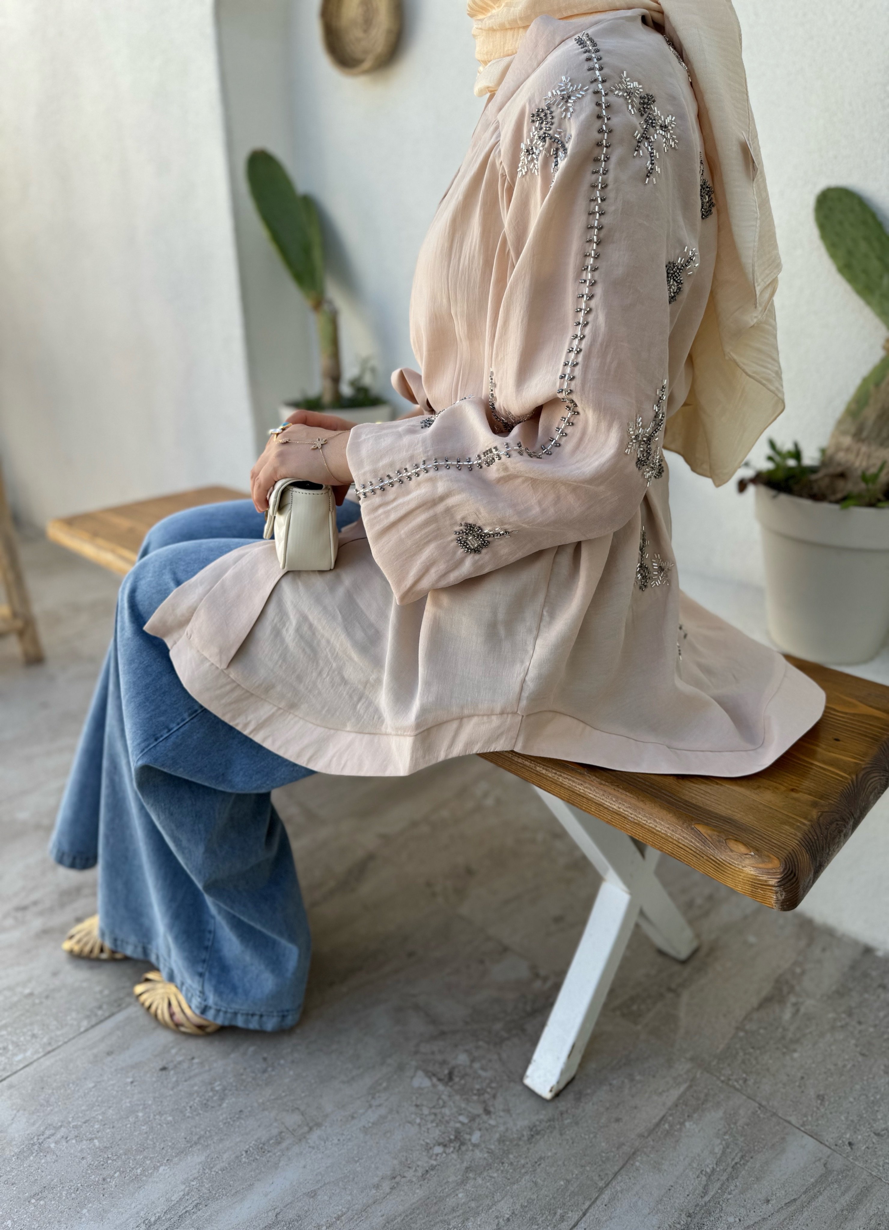 Nakışlı Kimono - bej
