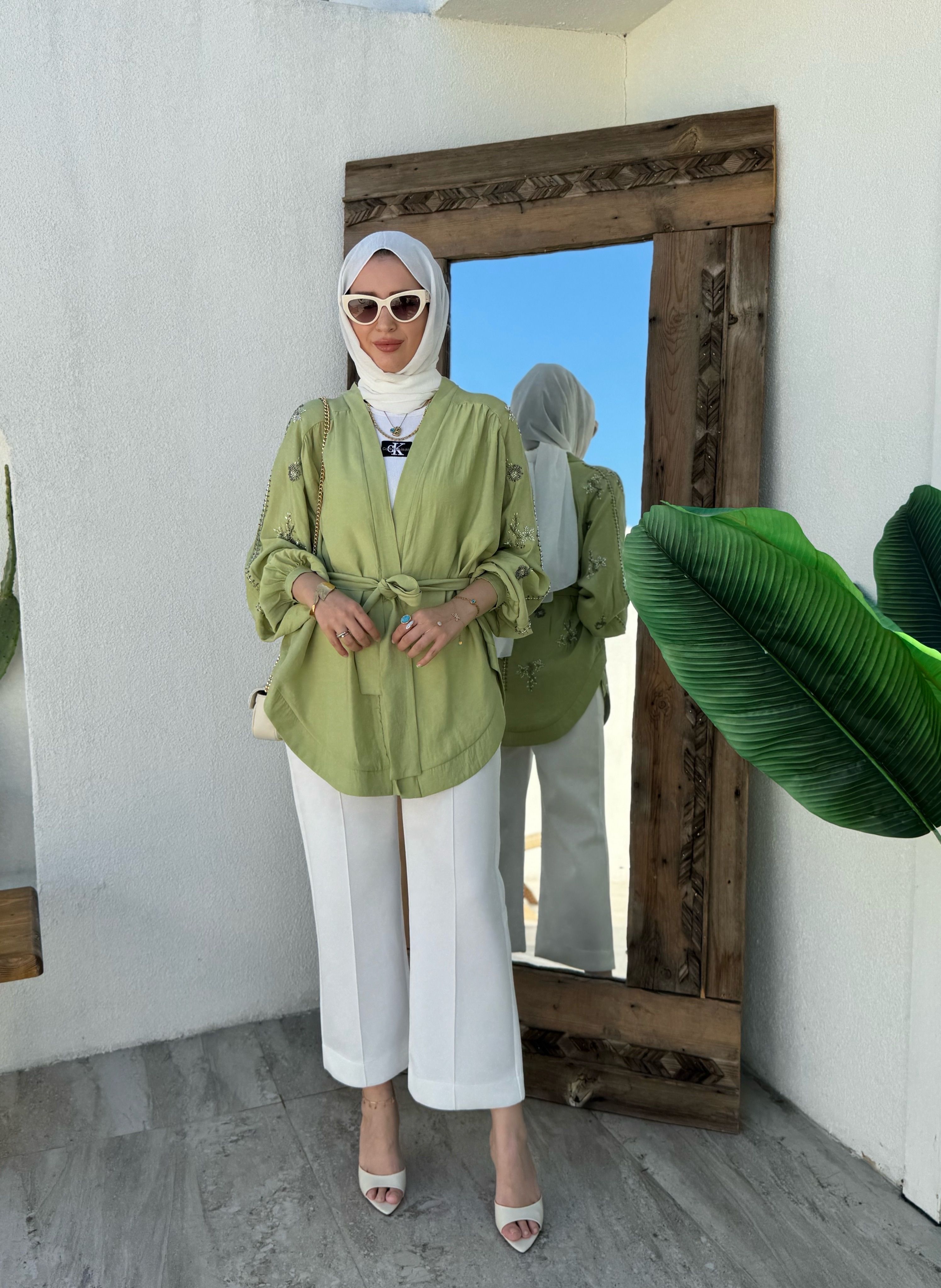 Nakışlı Kimono - yeşil 