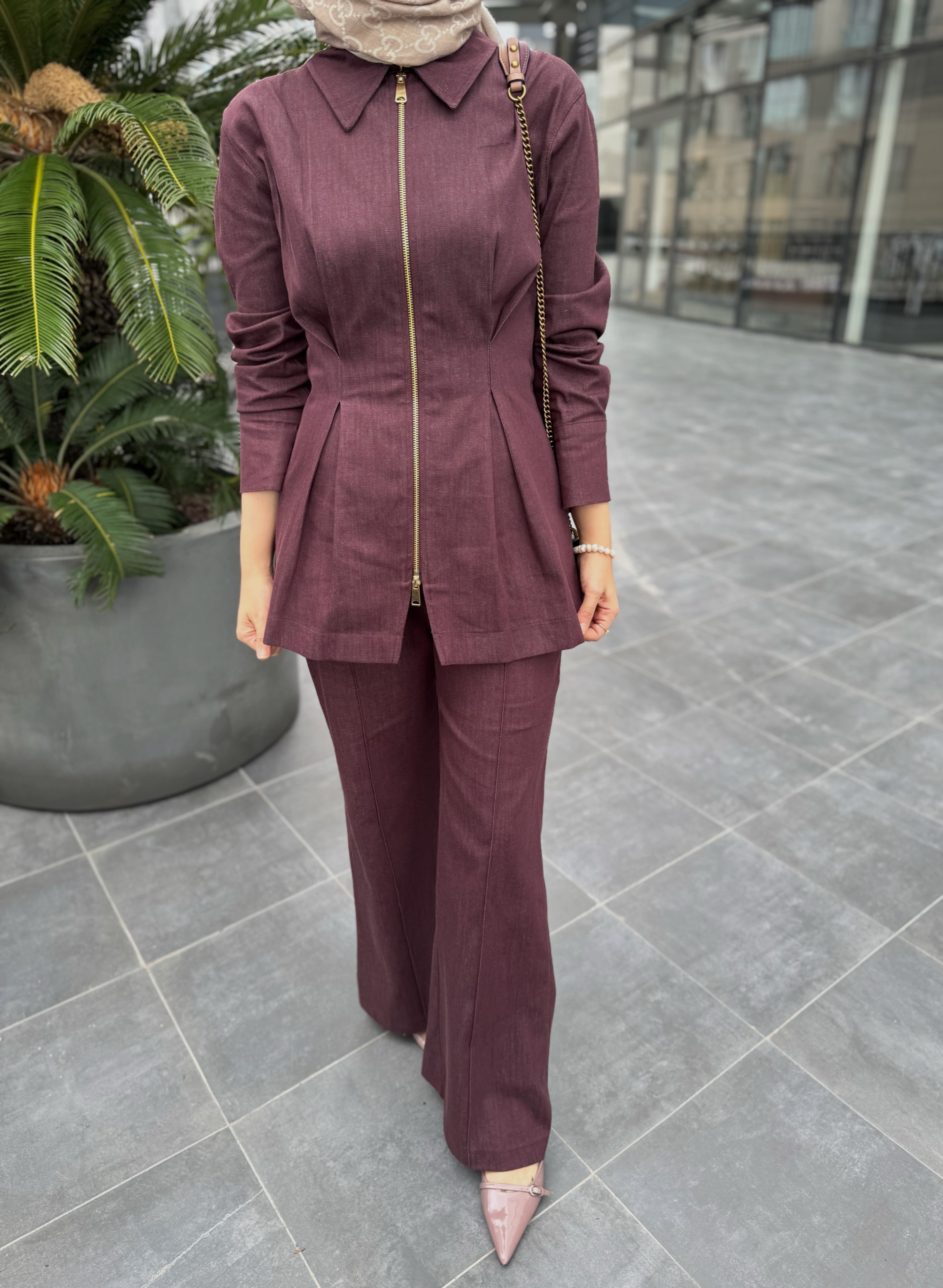 Dora denim takım - mürdüm (ÖN SİPARİŞ)
