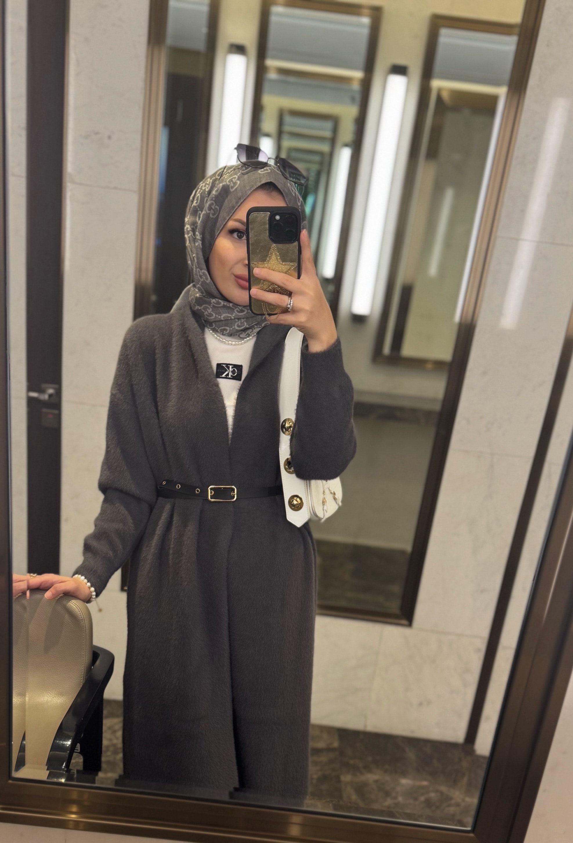 Mia kemerli angora hırka - füme