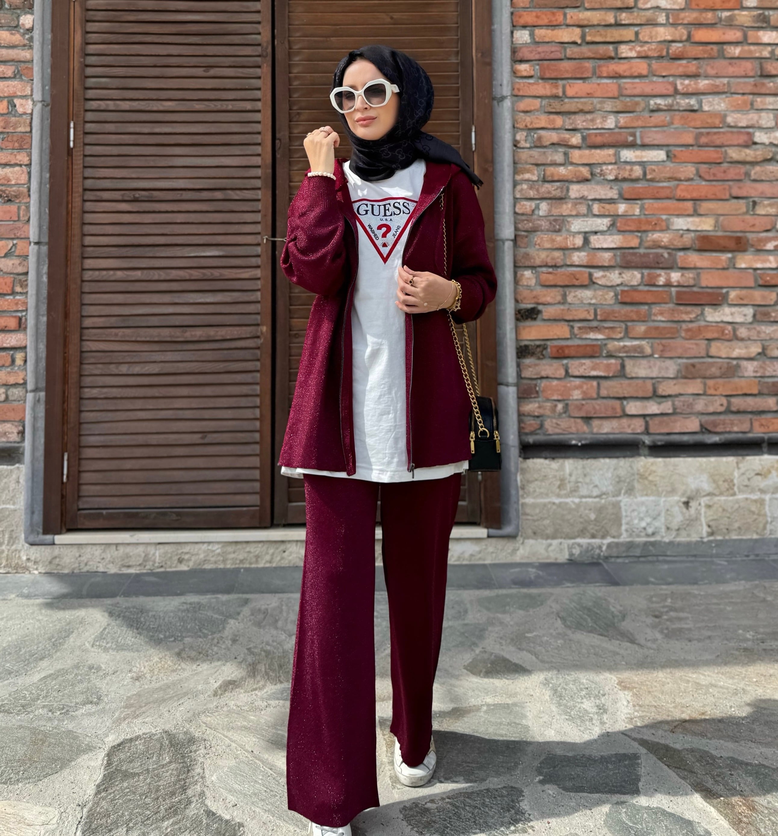 Simli takım - bordo