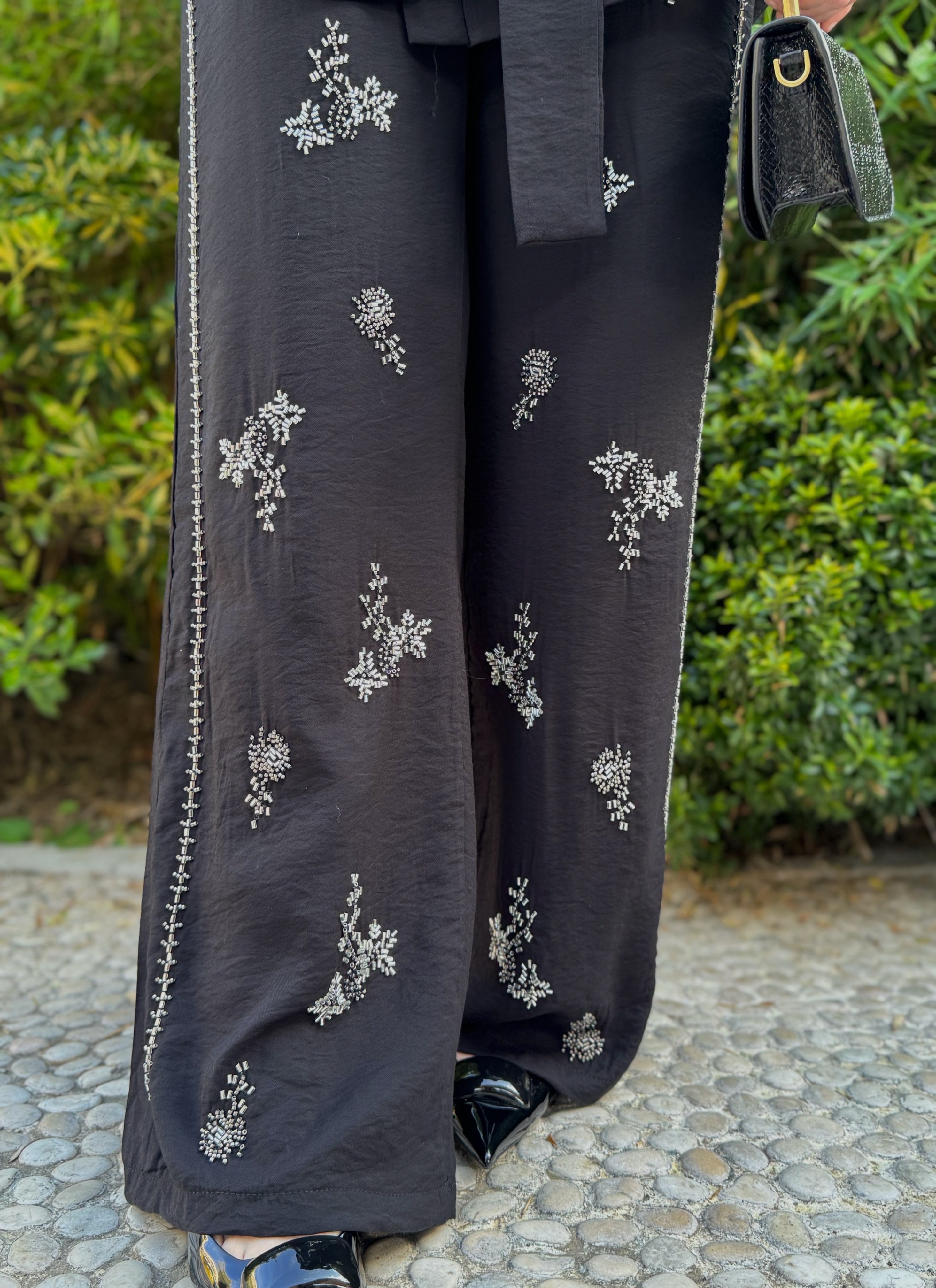 İşlemeli Kimono Takım - Siyah