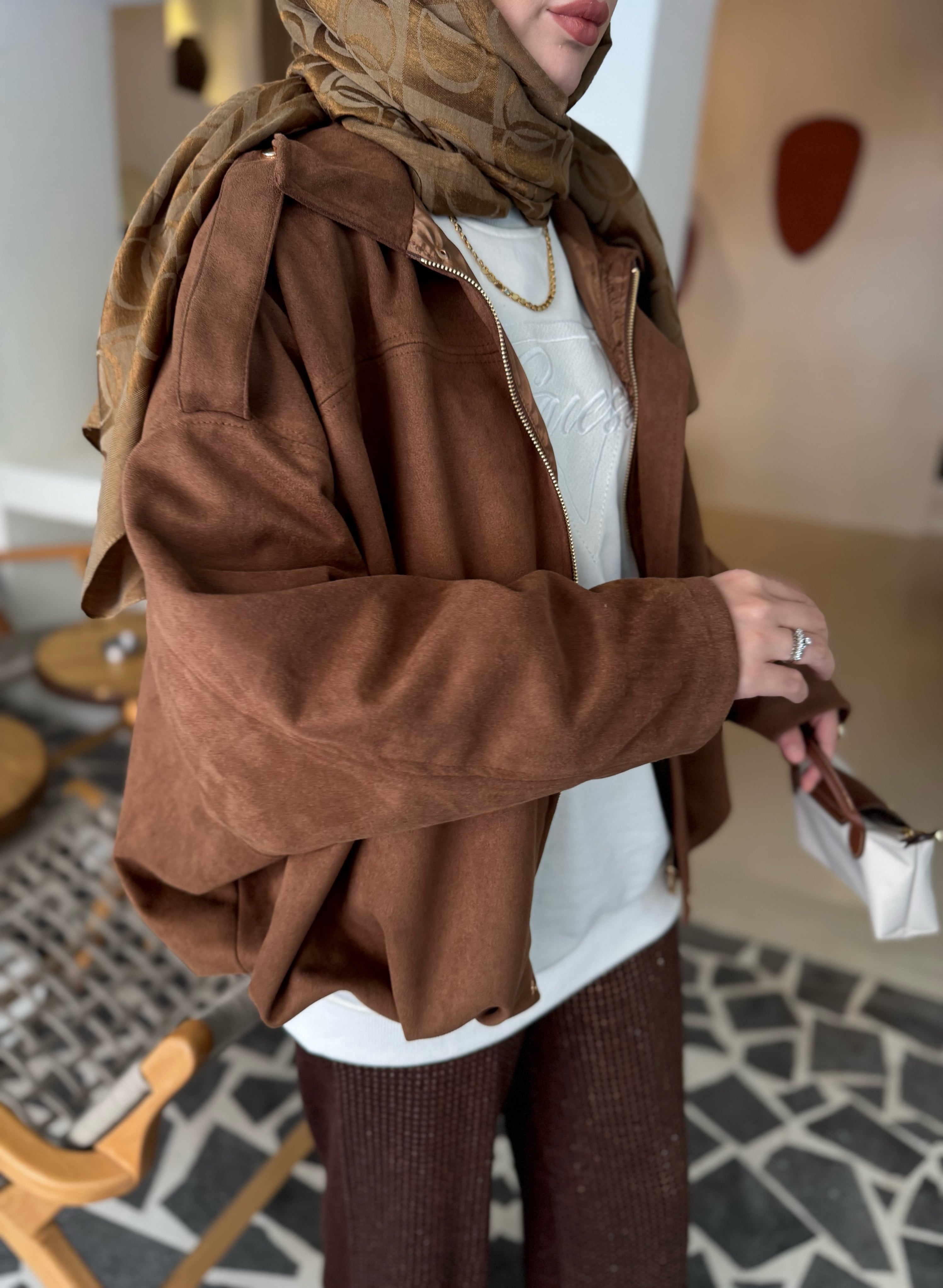 Süet bomber ceket - camel