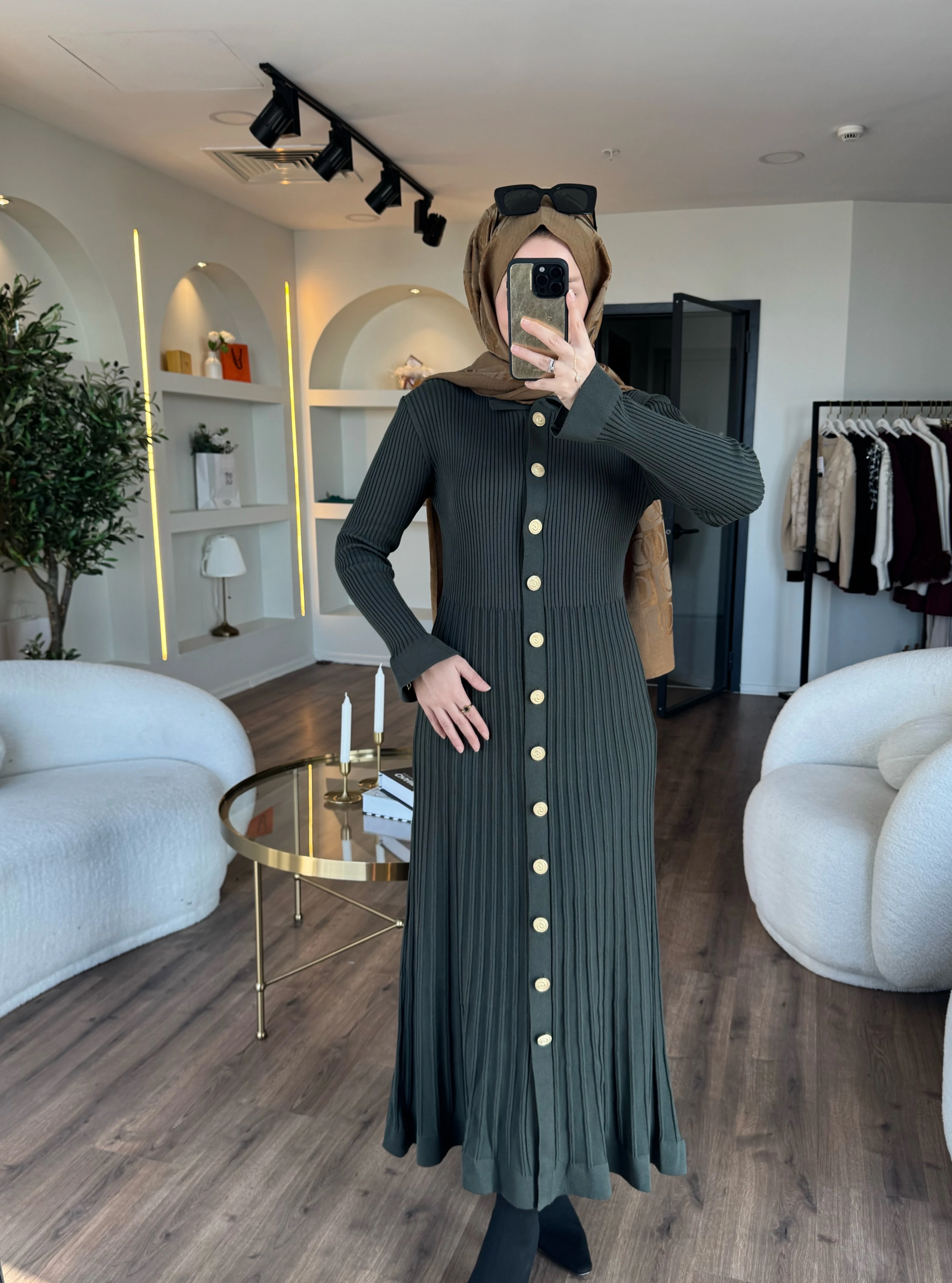 Lara merserize elbise - haki