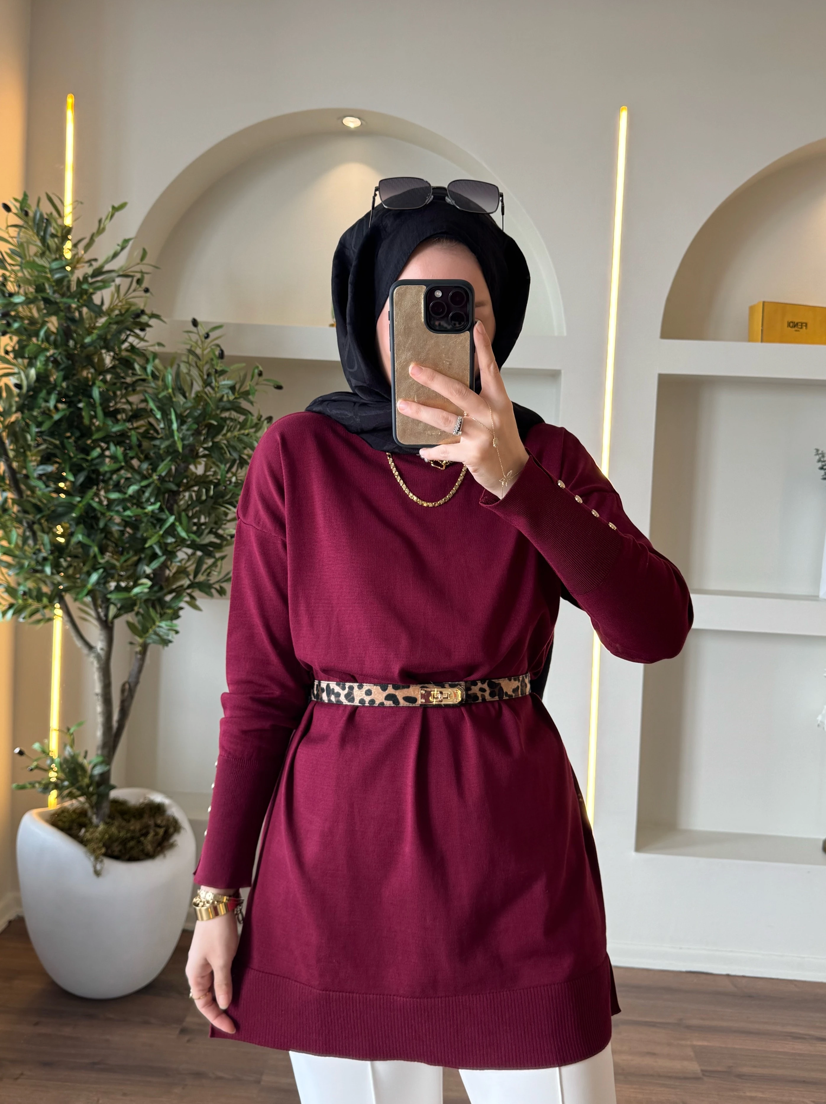 Maya merserize tunik - bordo