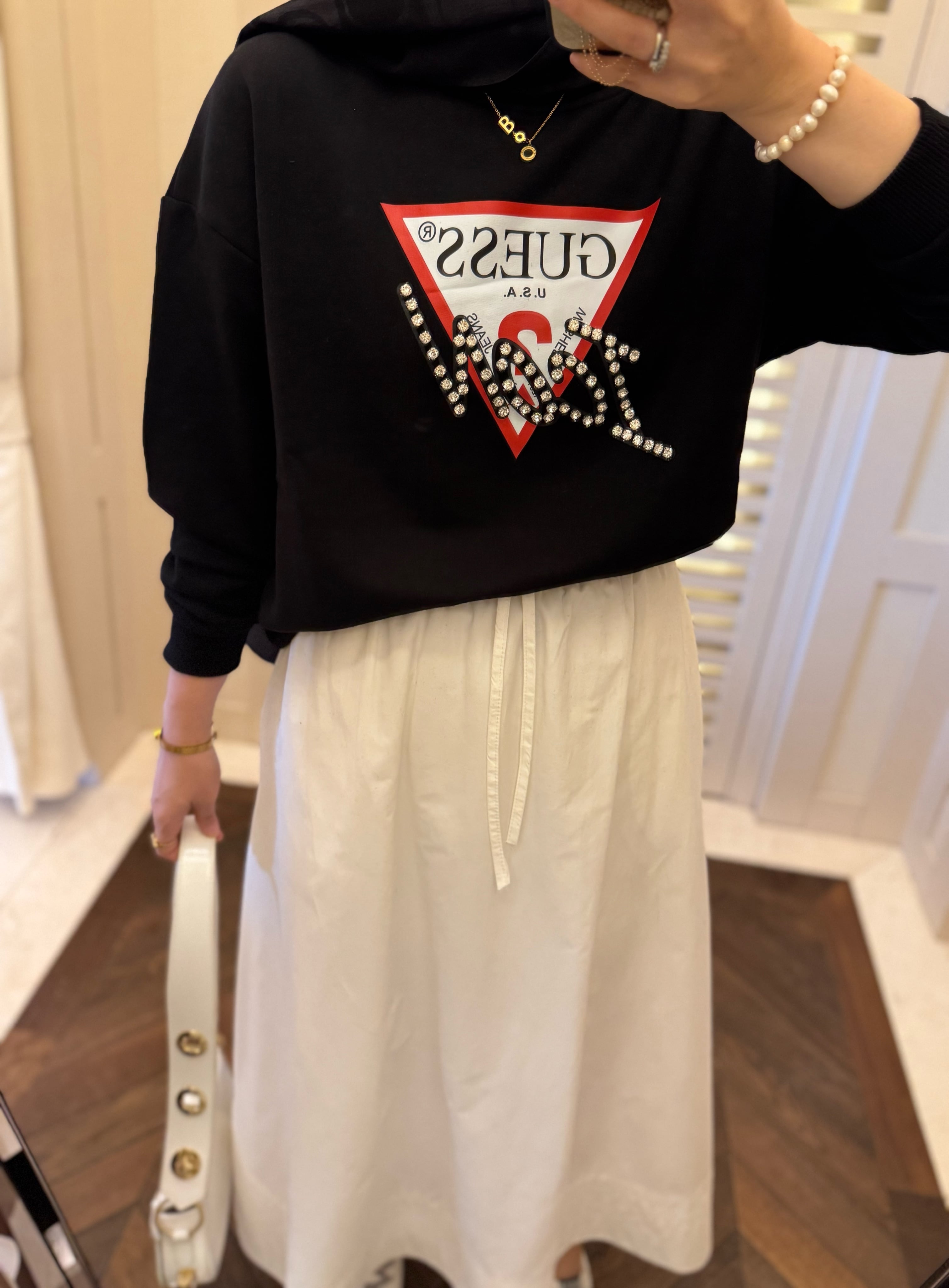 Muadil taşlı sweatshirt - siyah