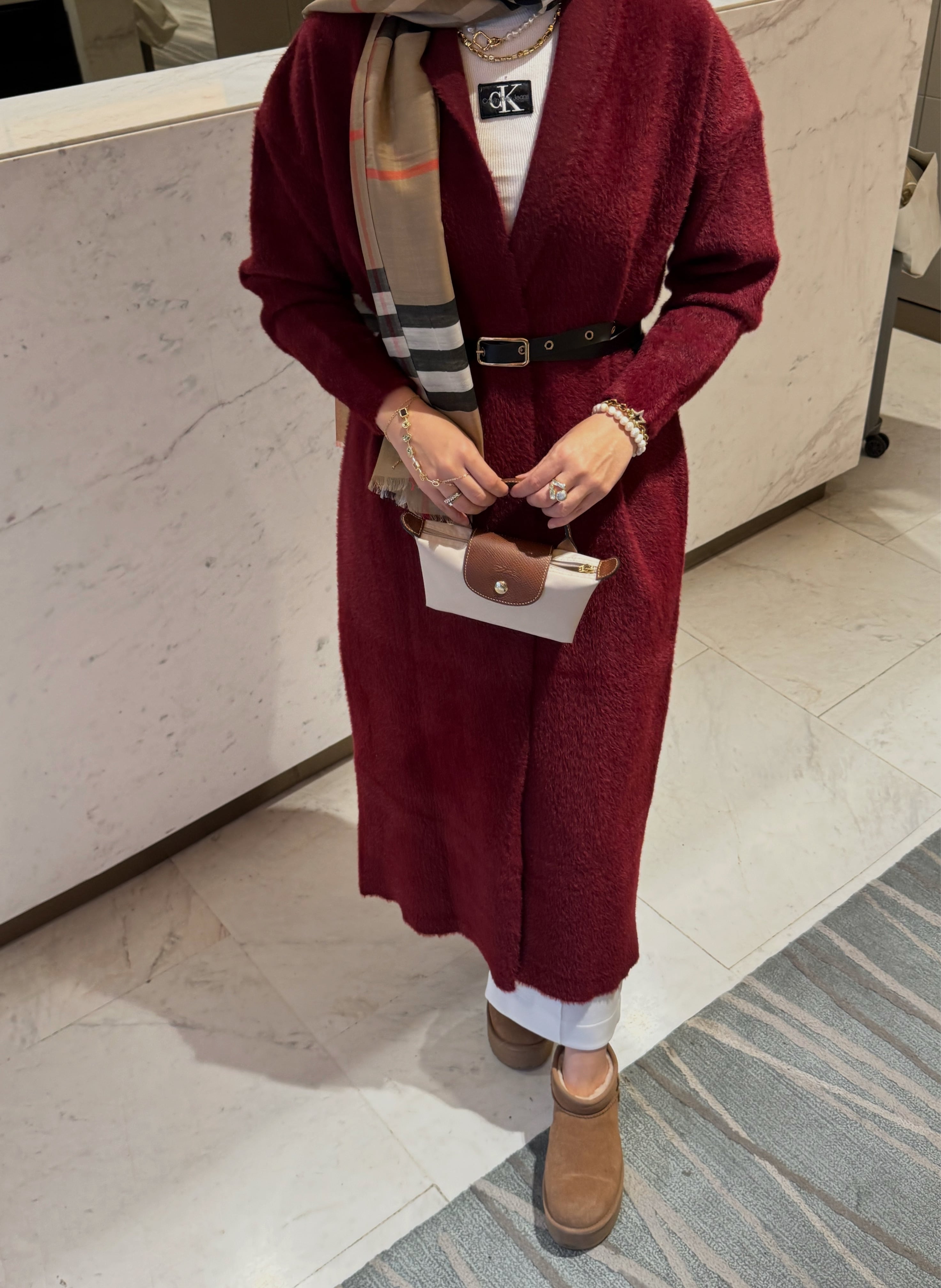 Mia kemerli angora hırka - bordo
