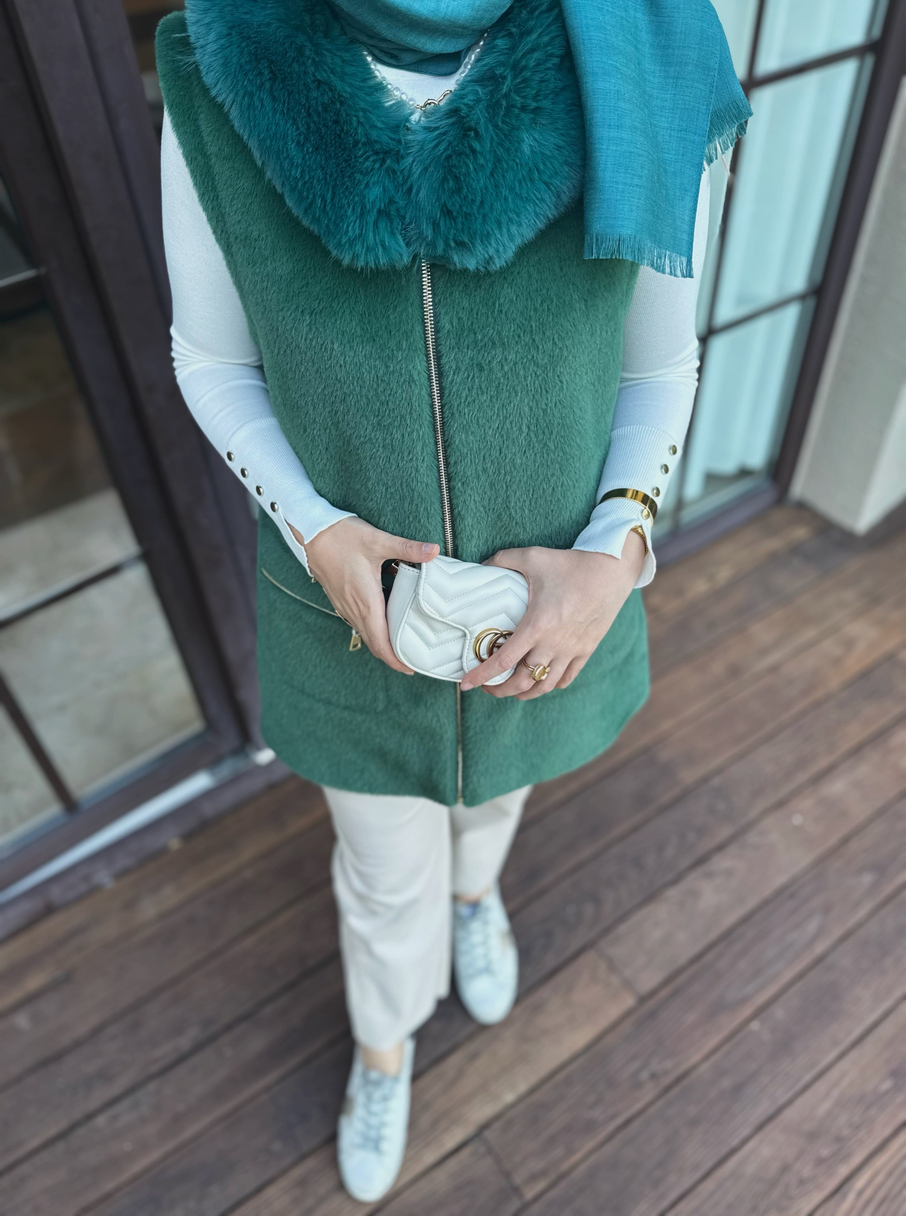 Angora kürk yelek - yeşil