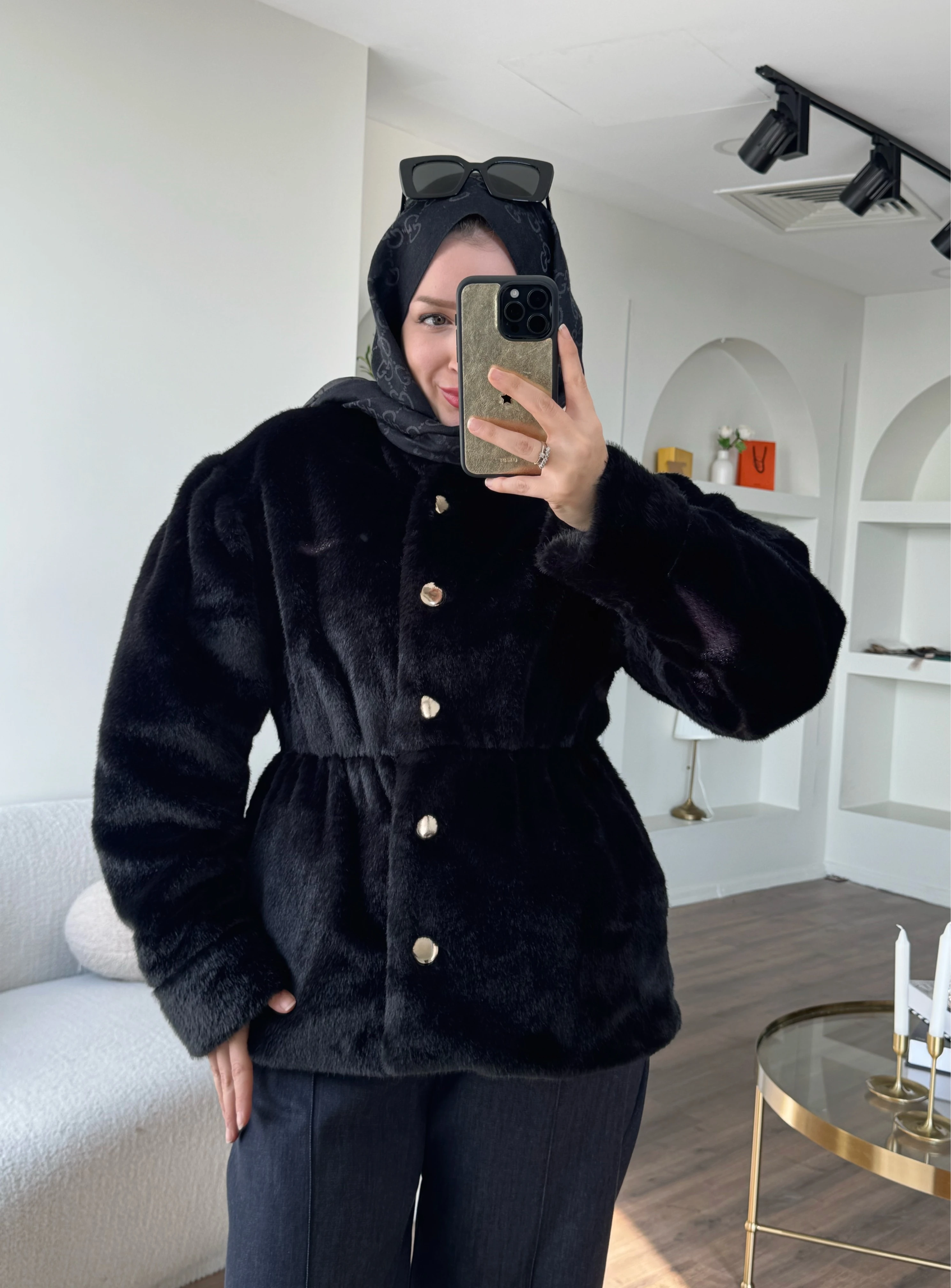 Bella kürk ceket - siyah