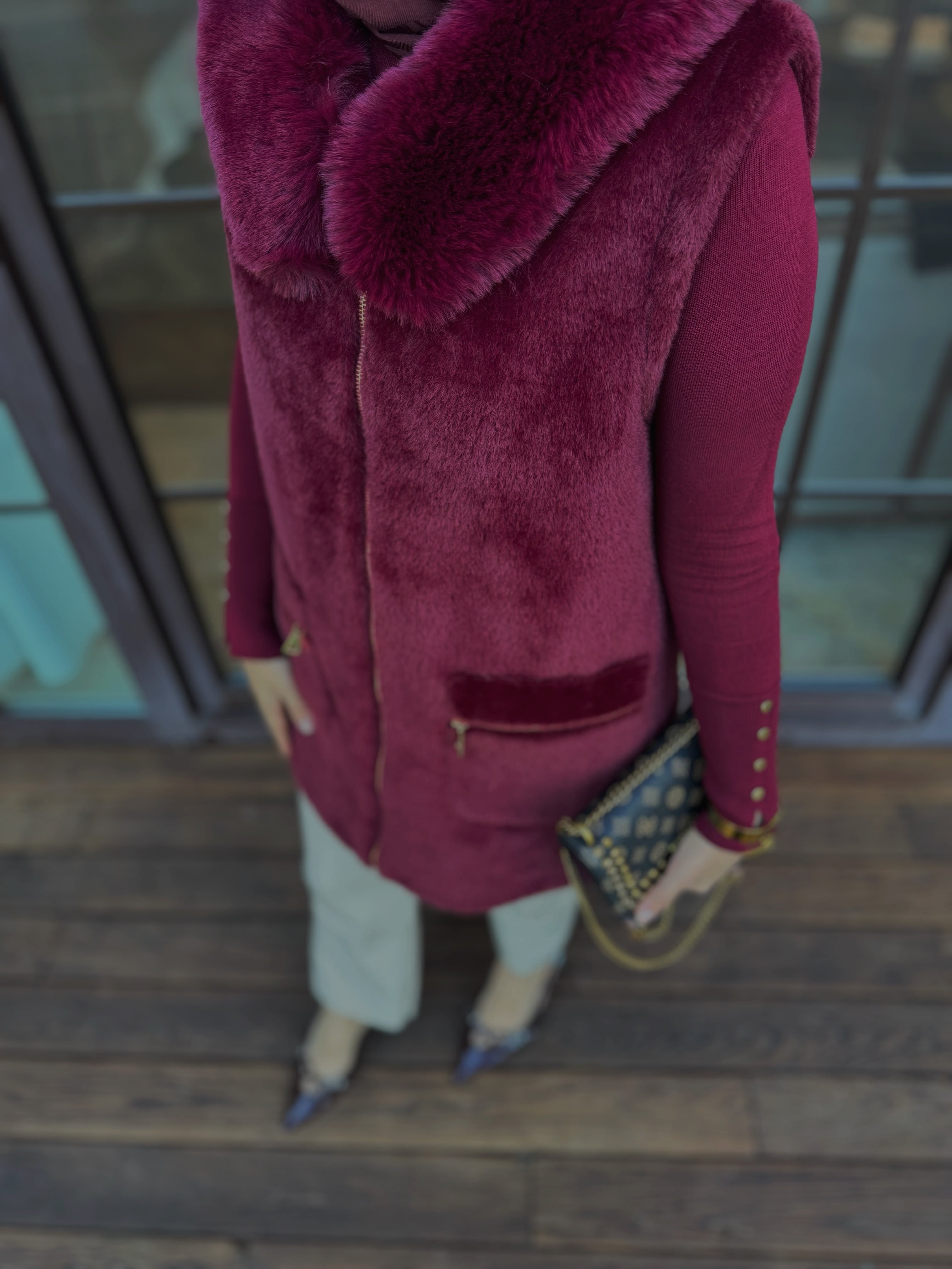 Angora kürk yelek - bordo