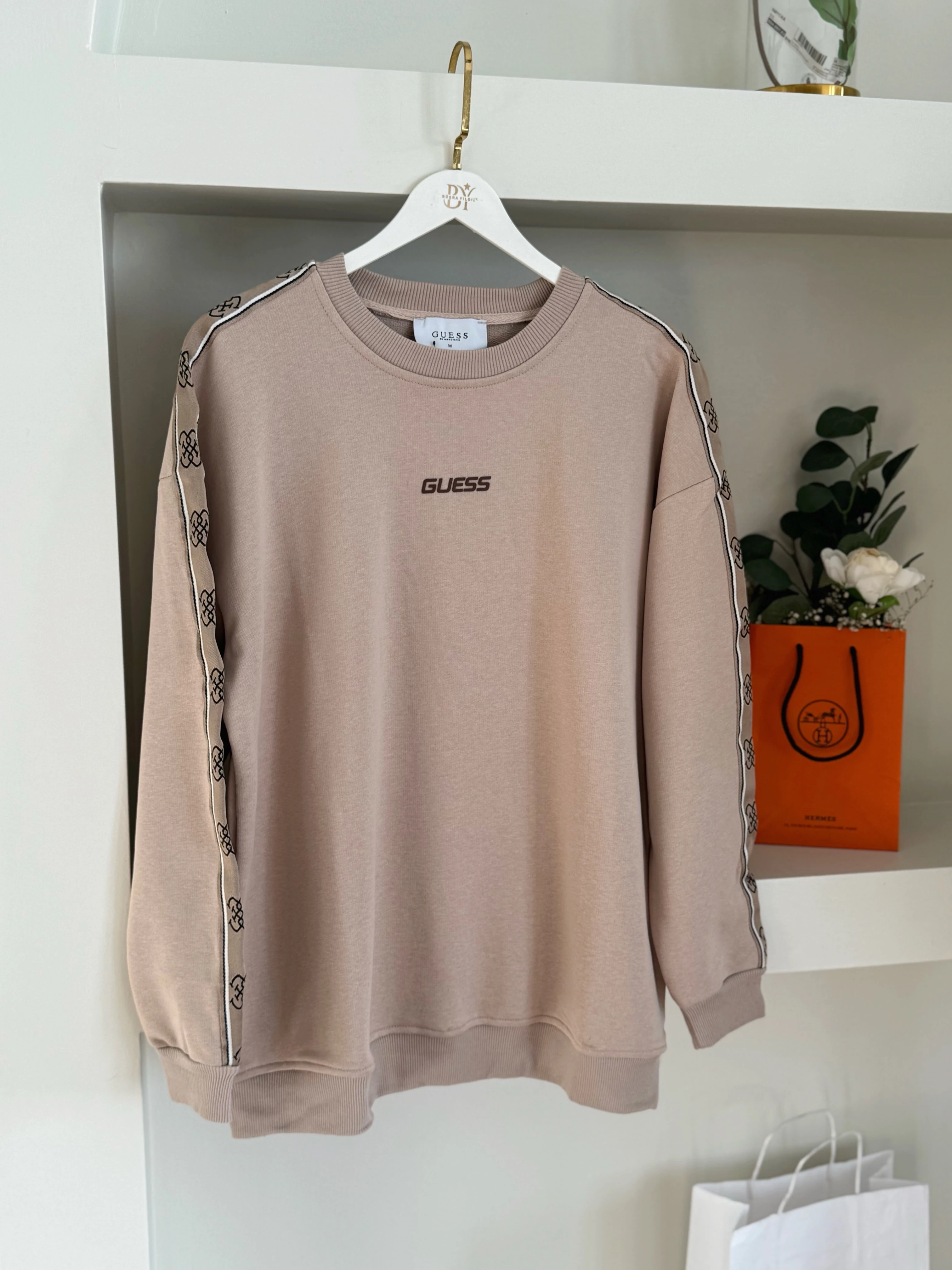 Kolları şeritli sweat - taş