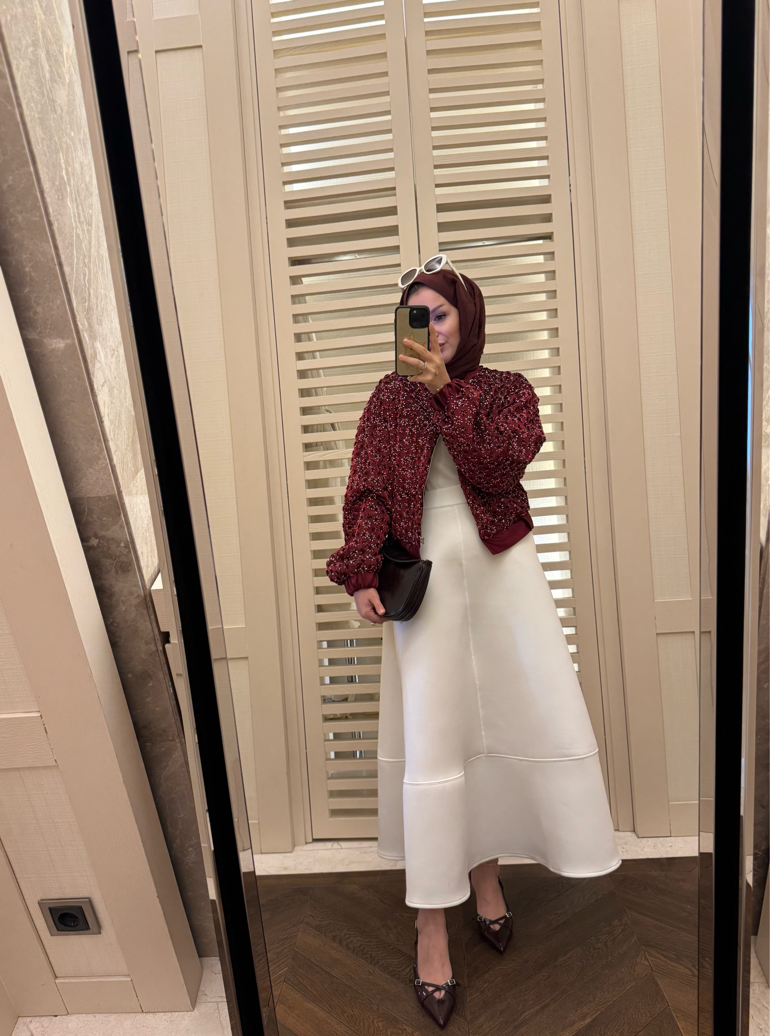 Glam payetli saten ceket -bordo