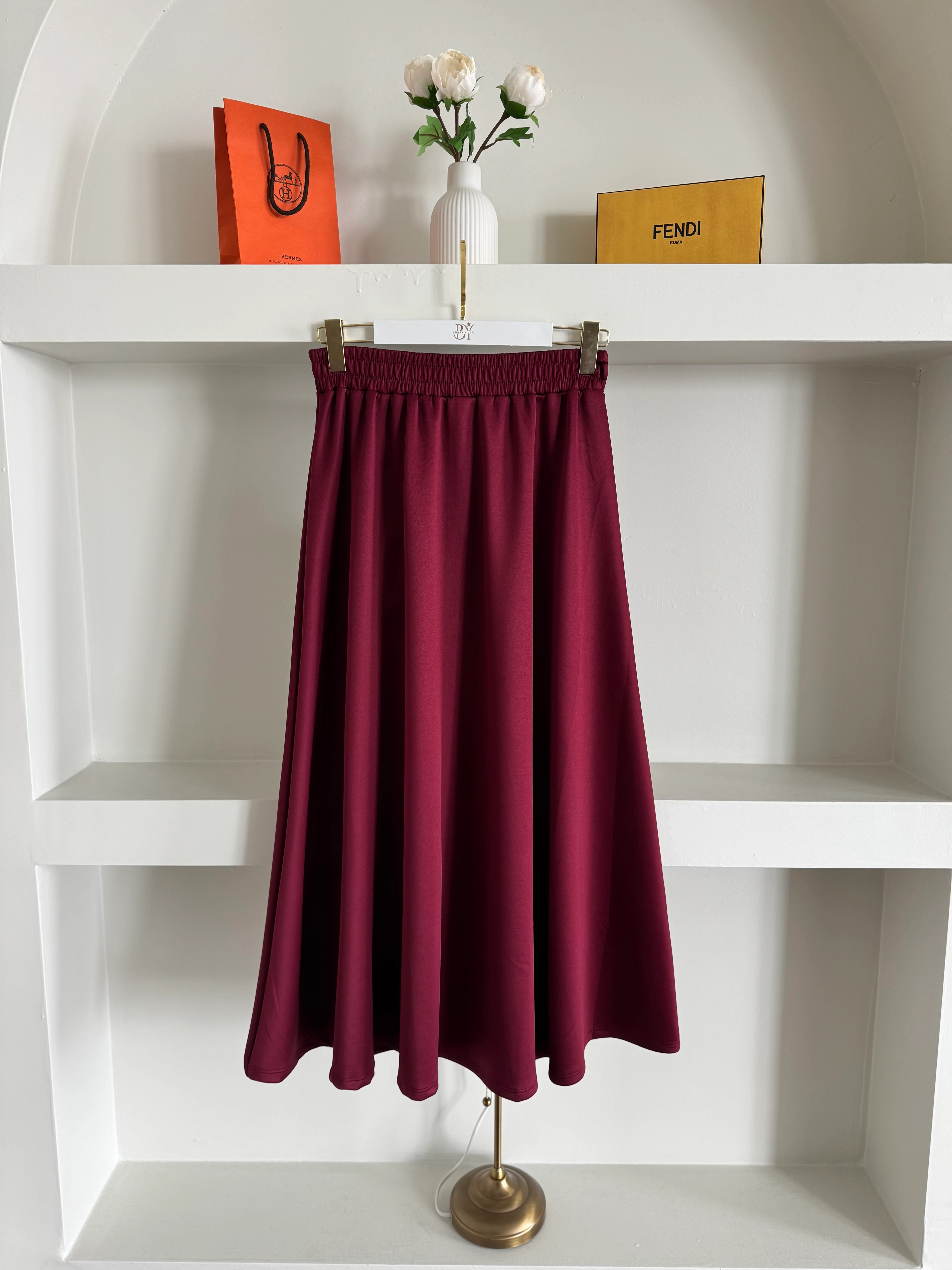 Kloş scuba etek - bordo