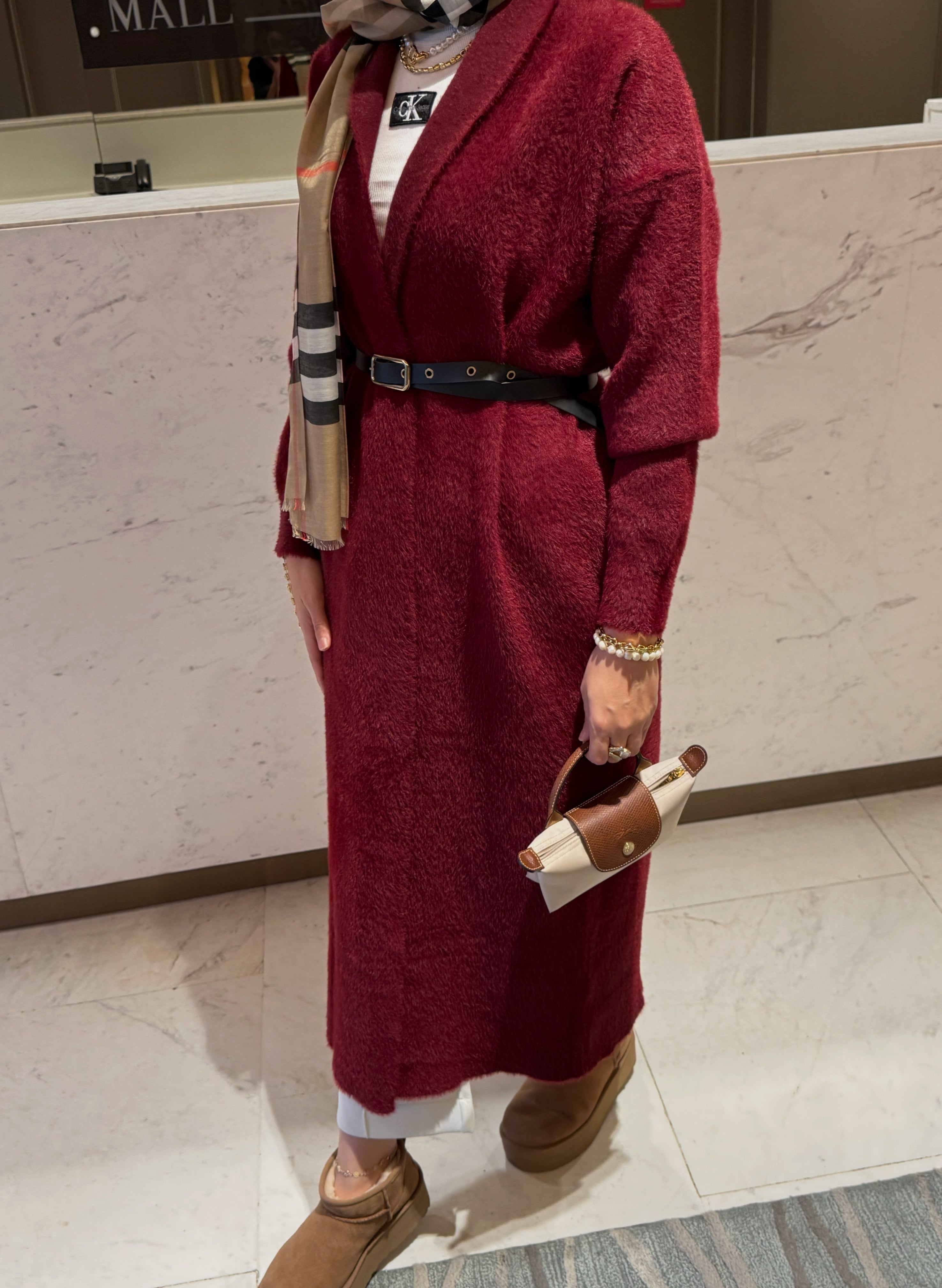 Mia kemerli angora hırka - bordo
