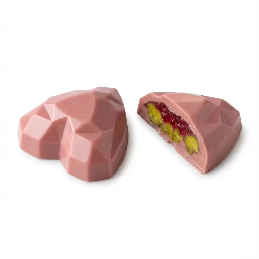 Çilek Püresi & Antep Fıstığı Gianduja - Belçika Ruby Çikolata