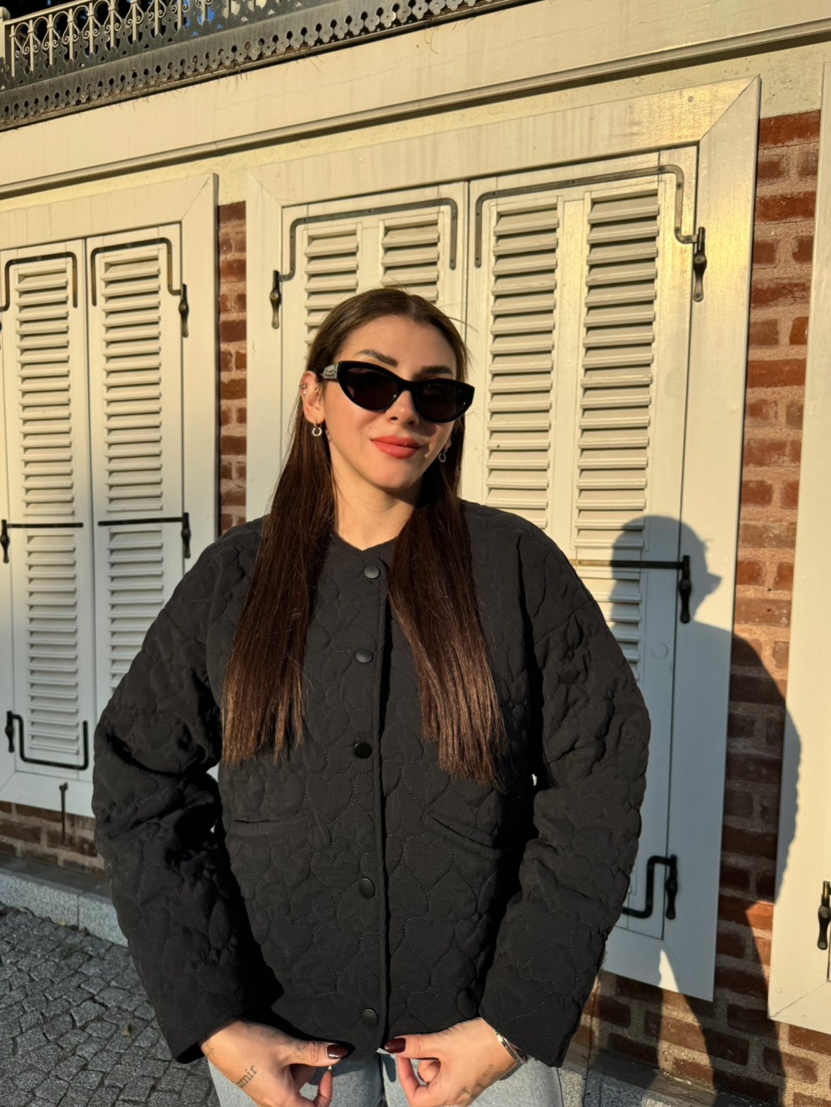 CO129 Kalp Detaylı Biker Ceket