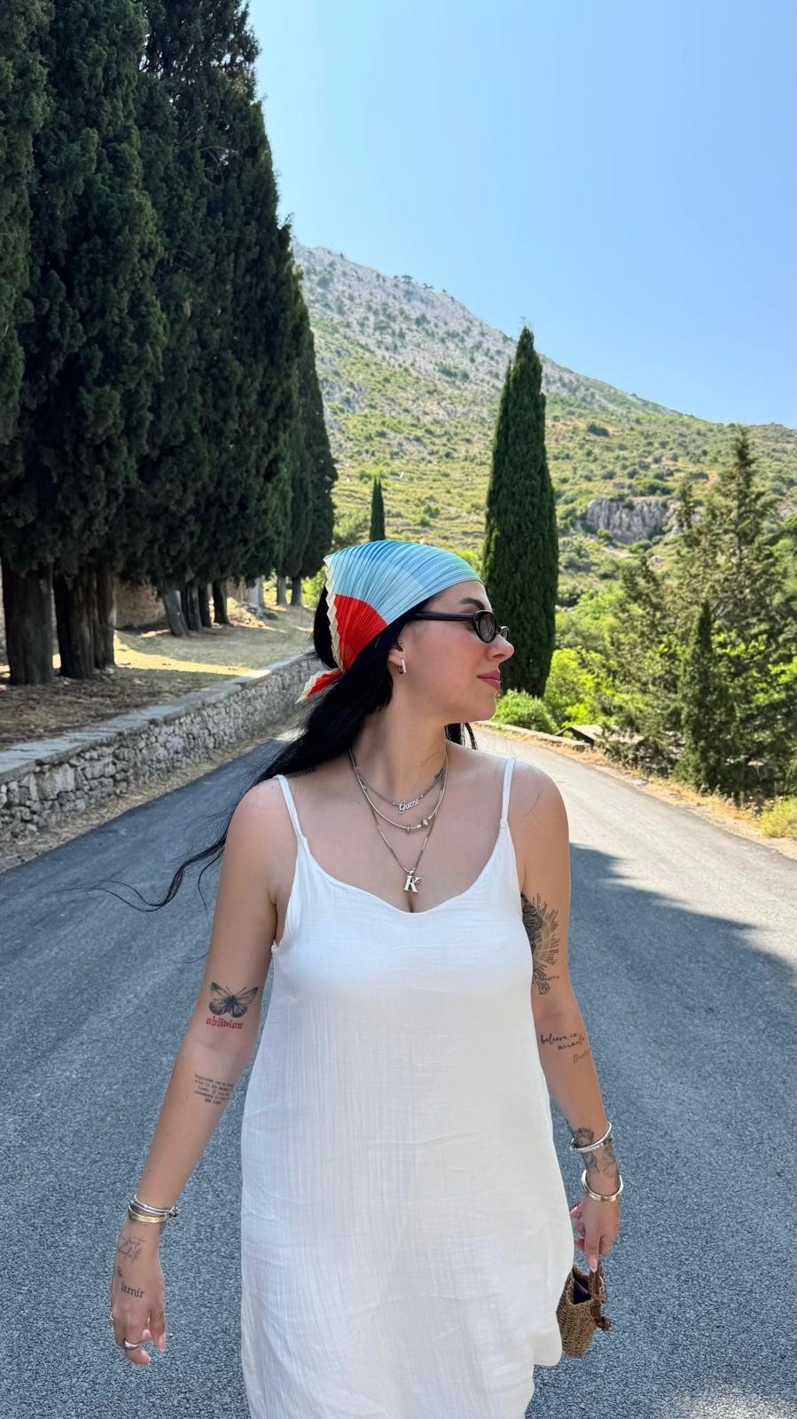 Beyaz Keten Midi Elbise