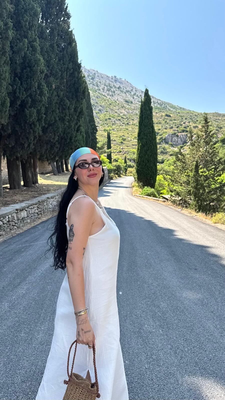 Beyaz Keten Midi Elbise