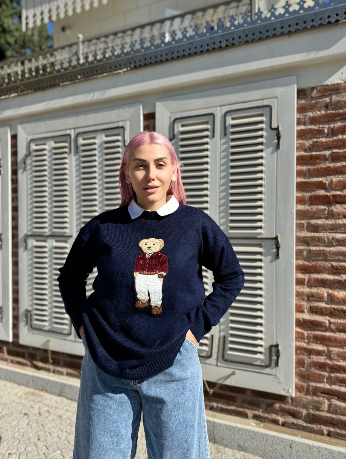 CO110 Lacivert Ayıcıklı Kazak