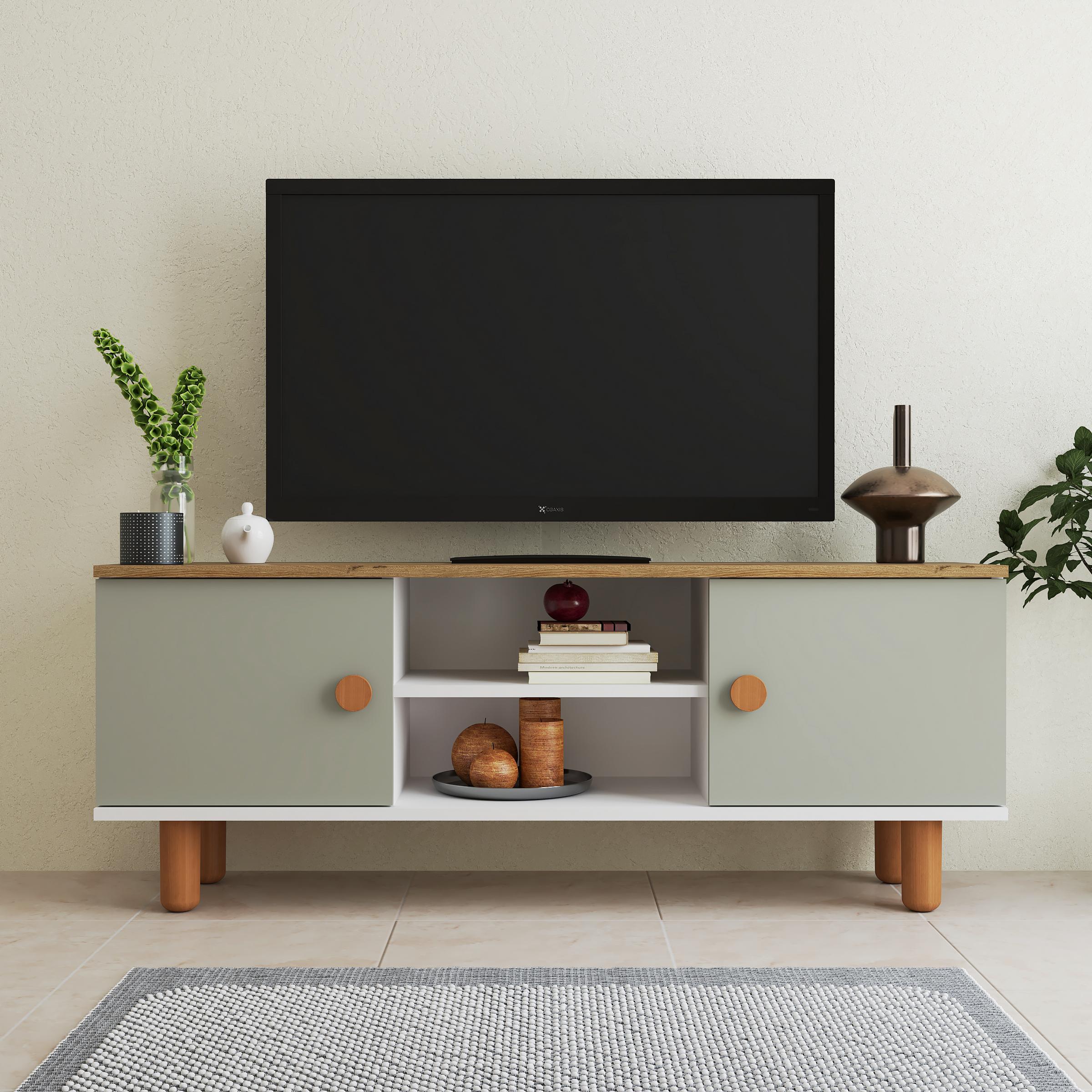Bohem Tv Ünite 138 Cm Kasa beyaz Üst ceviz Kapak Yeşil