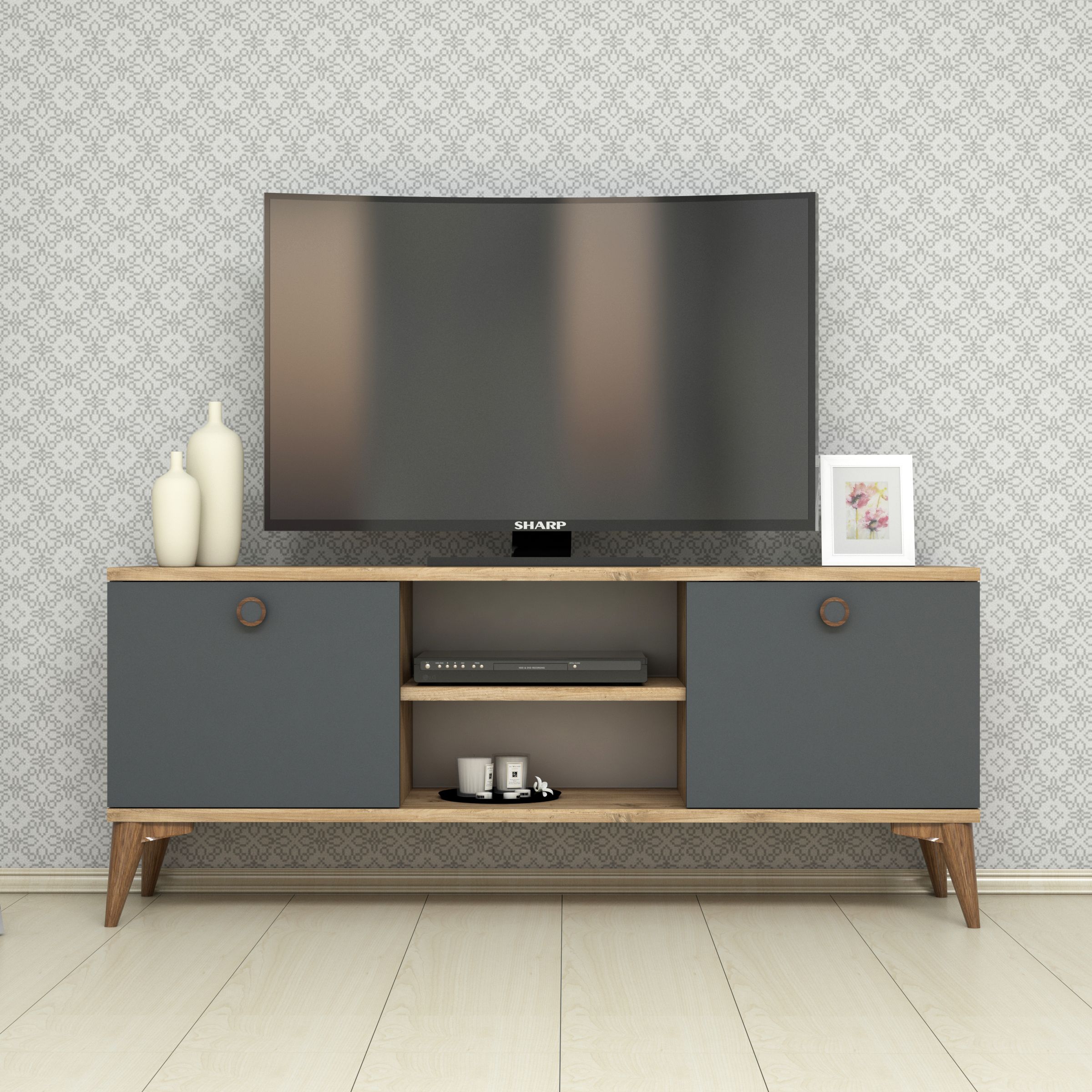 Ferniso Mobilya 120 cm Tv Ünitesi Çam-Antrasit