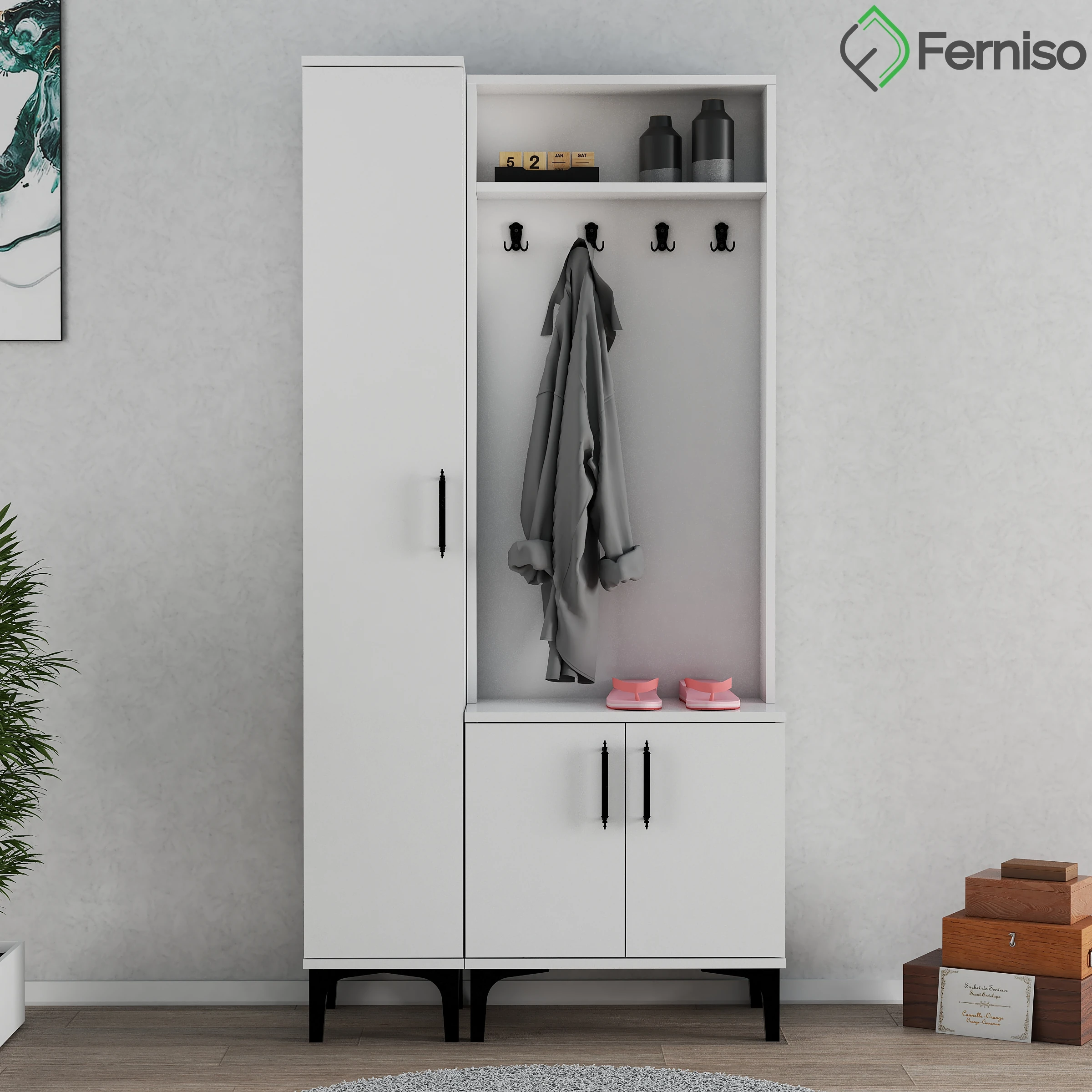 FERNISO Tek Kapaklı  Portmanto Vestiyer ve Ayakkabılık Dolabı