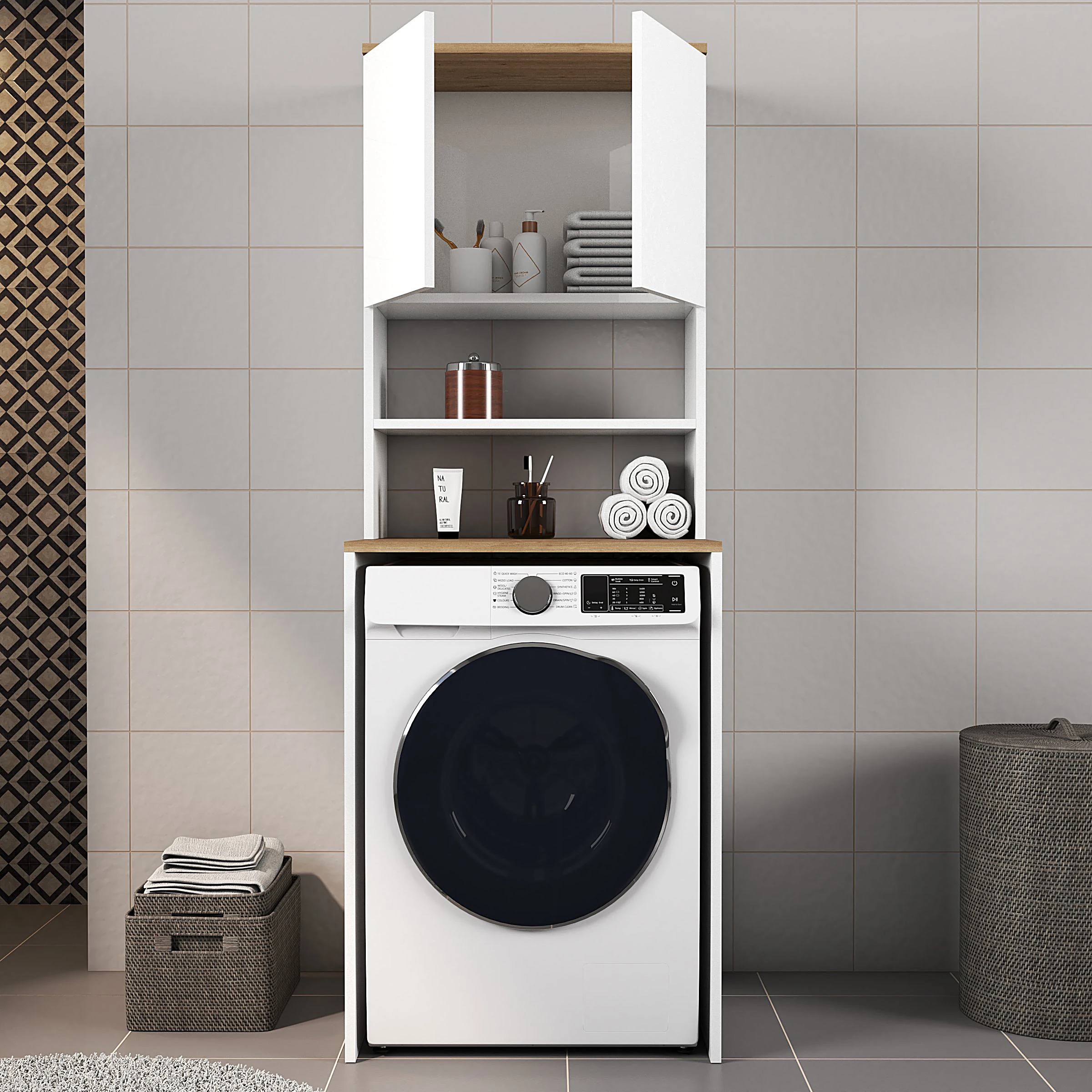 Ferniso Mobilya Çamaşır M. Dolabı Kapaklı Alt Üst Takım Beyaz