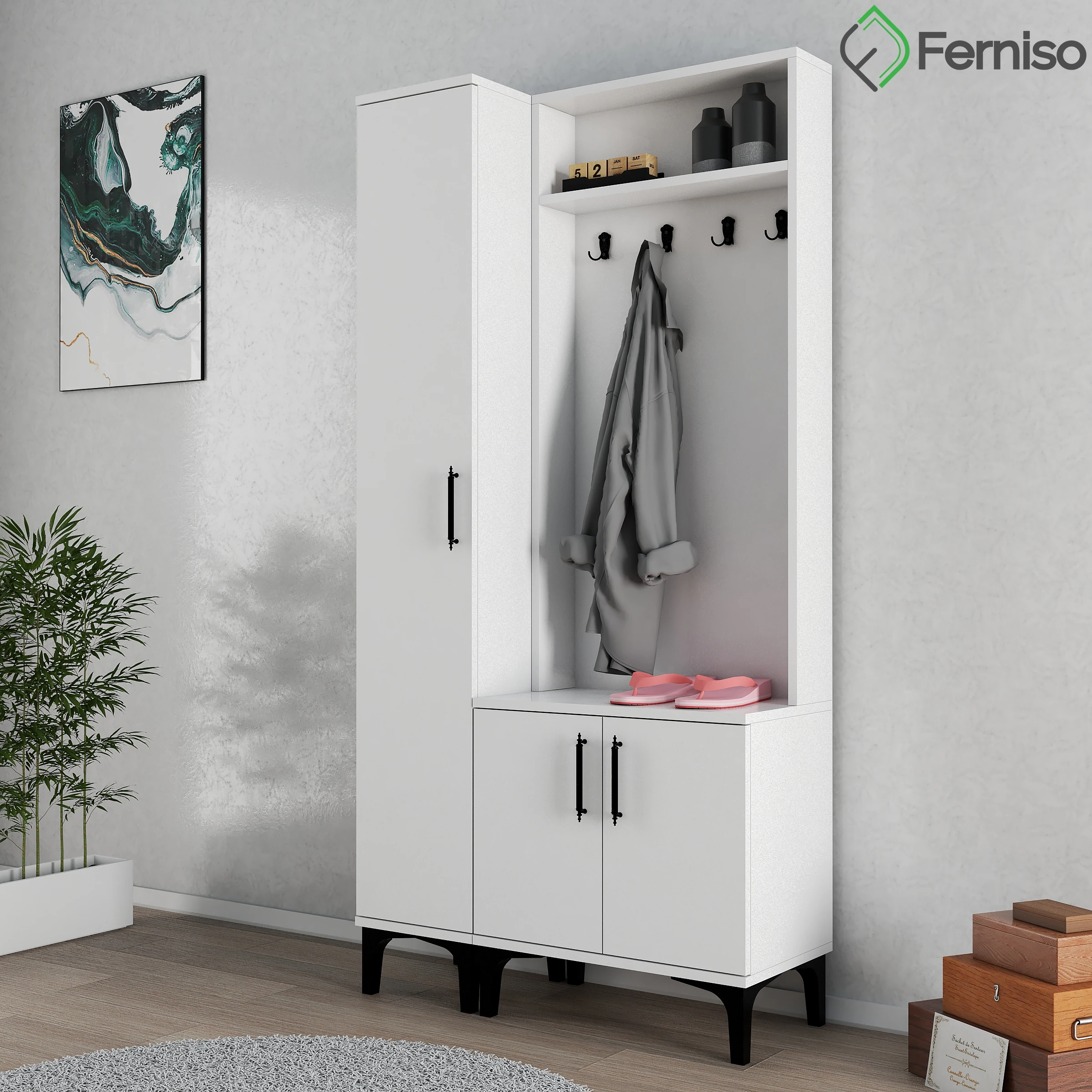 FERNISO Tek Kapaklı  Portmanto Vestiyer ve Ayakkabılık Dolabı