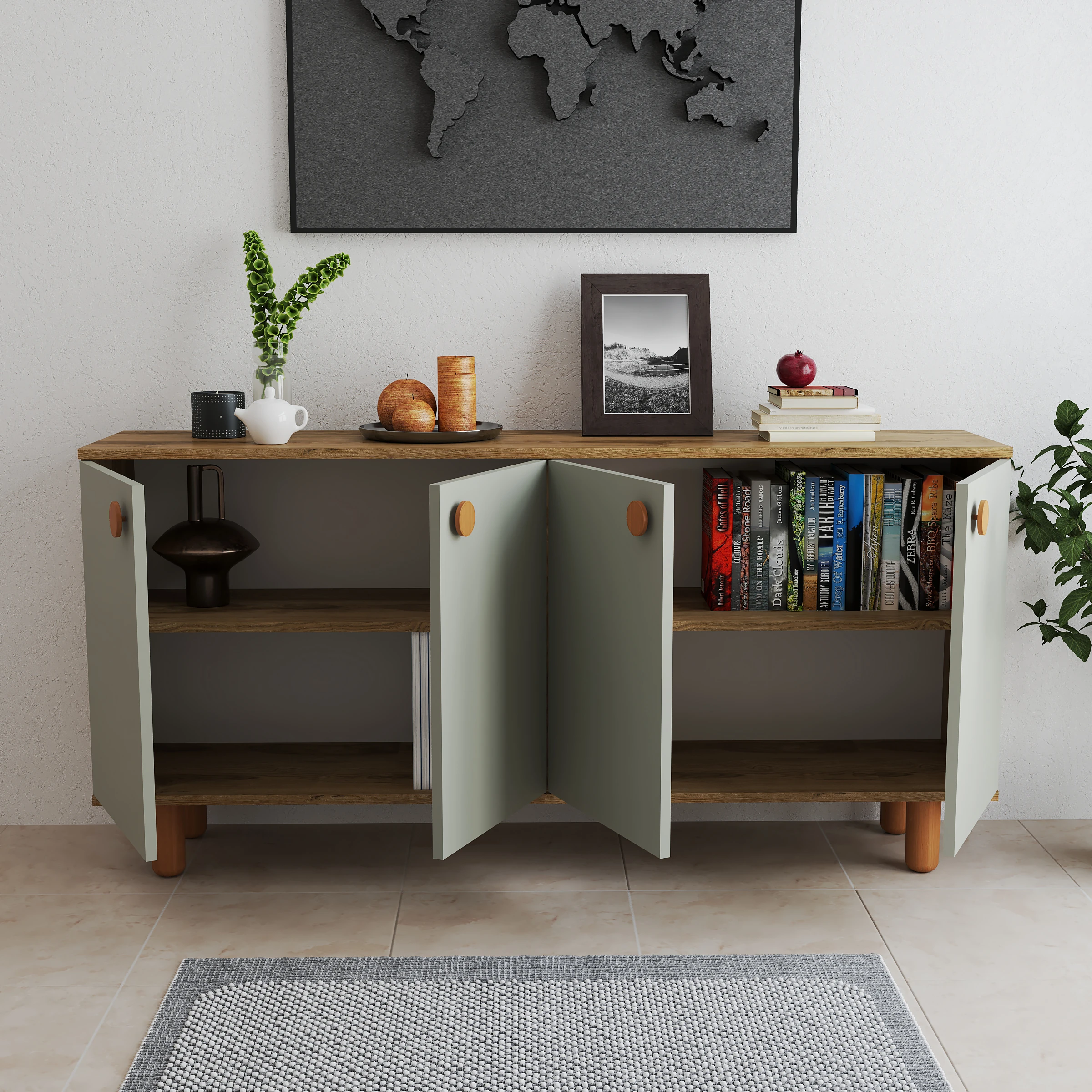 Bohem konsol 160 cm Full Yeşil üst Ceviz