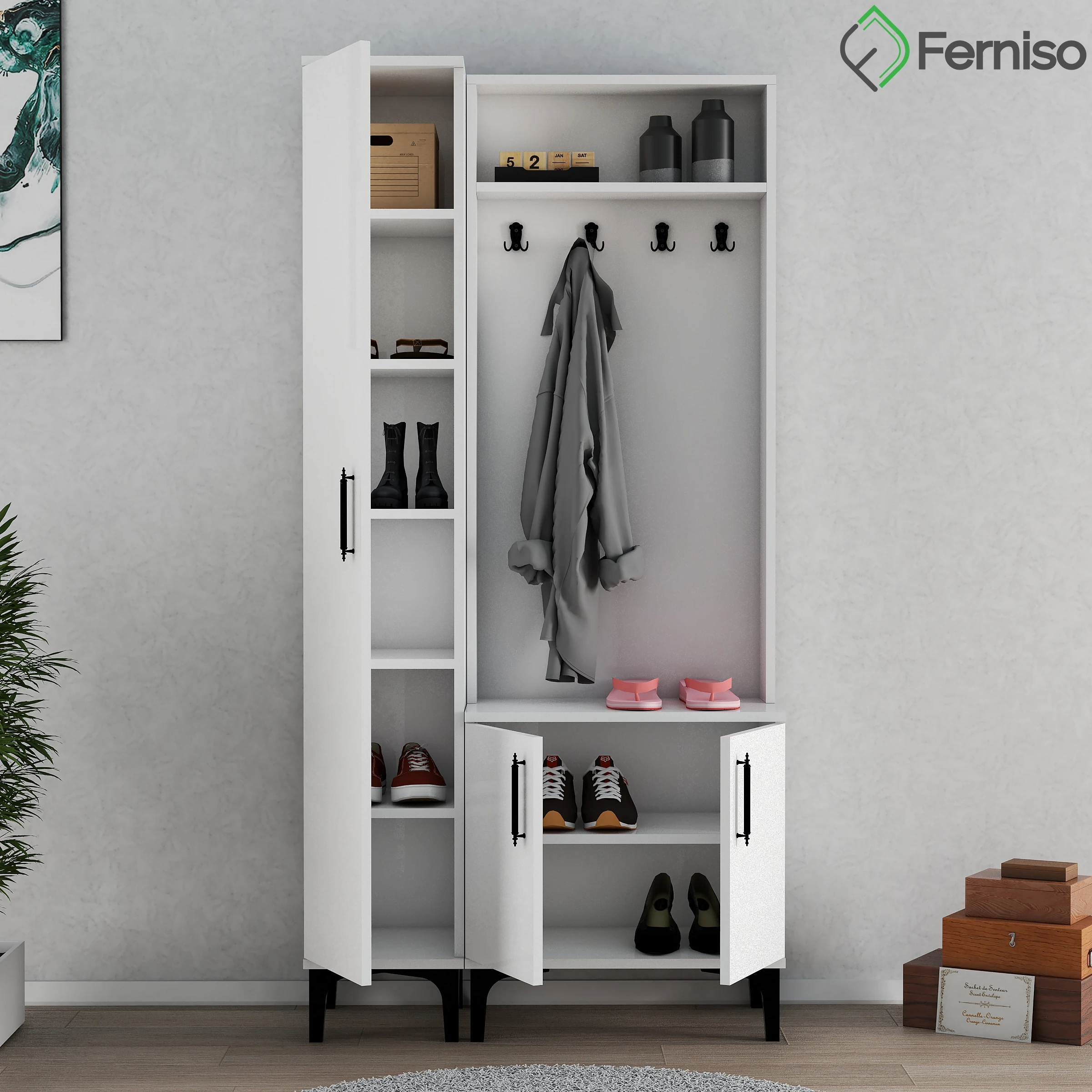 FERNISO Tek Kapaklı  Portmanto Vestiyer ve Ayakkabılık Dolabı