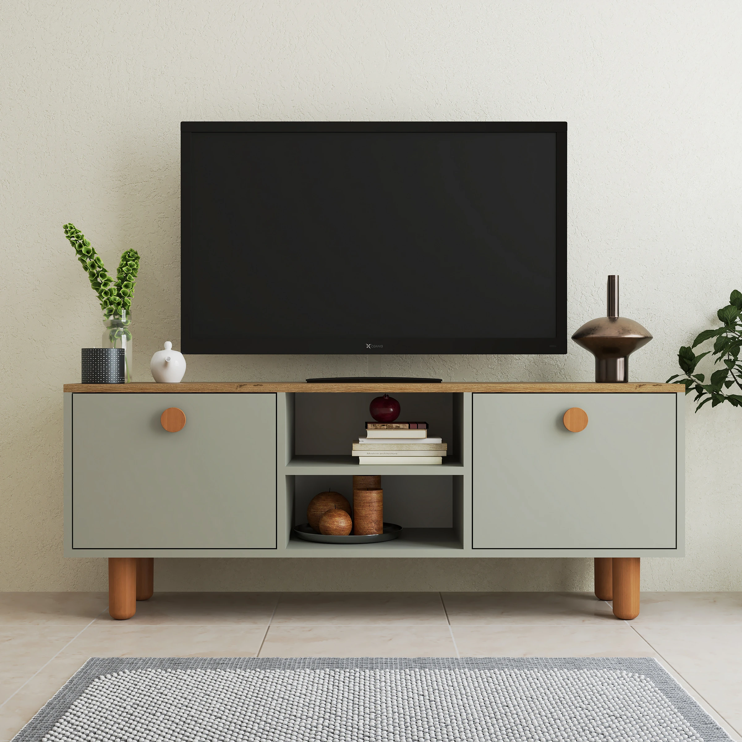 Bohem Tv Ünitesi 138 cm Full Yeşil üst Ceviz