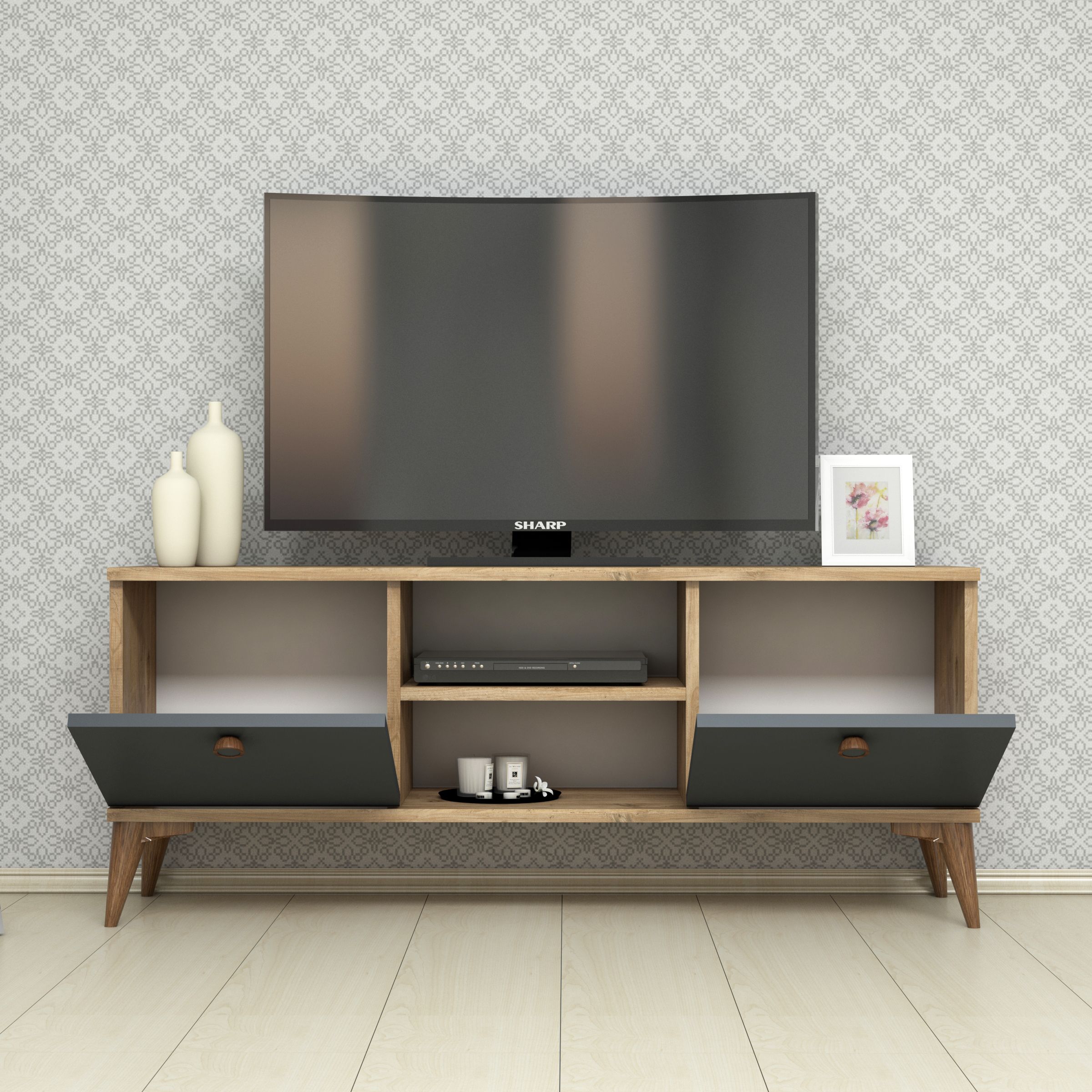 Ferniso Mobilya 120 cm Tv Ünitesi Çam-Mermer Desen