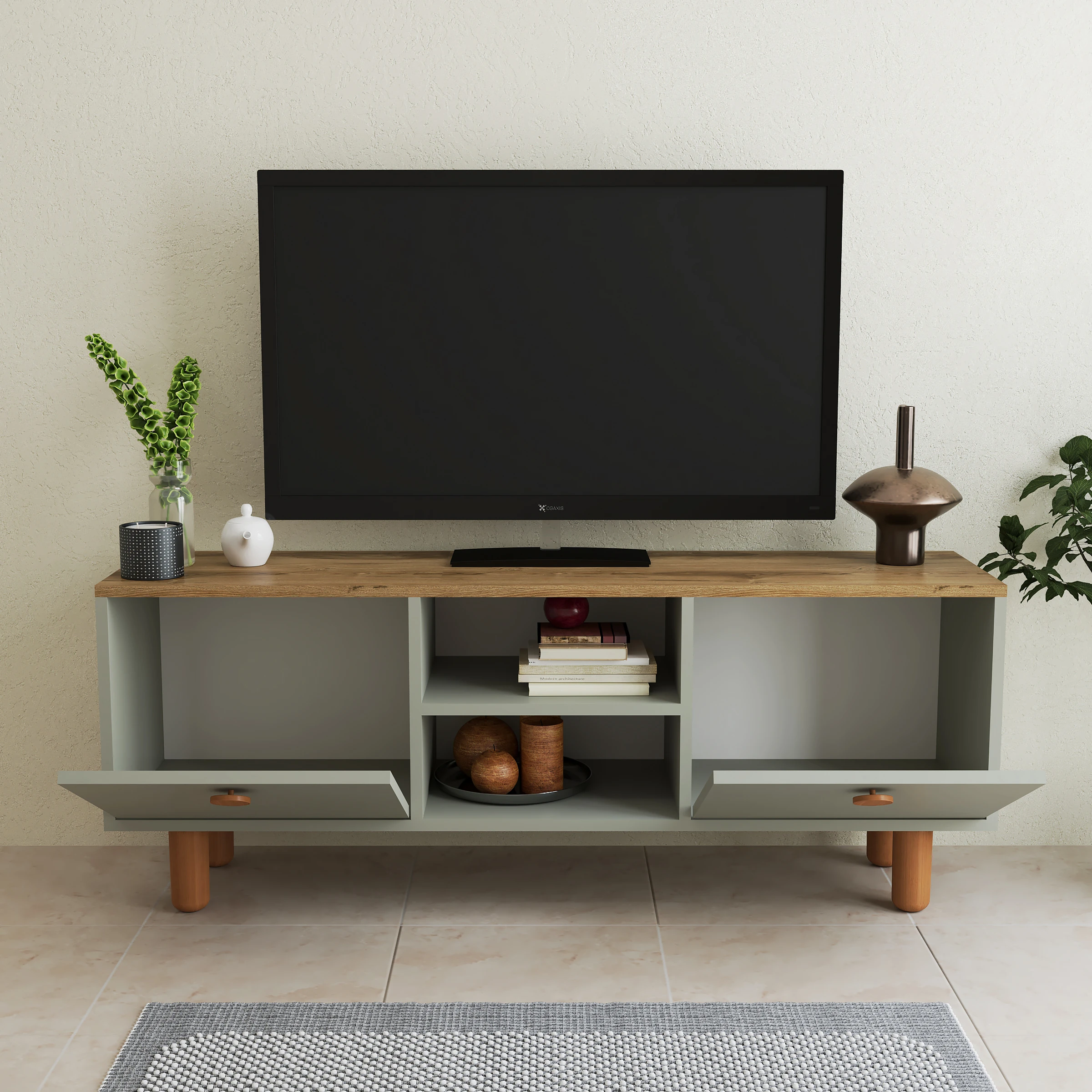 Bohem Tv Ünitesi 138 cm Full Yeşil üst Ceviz