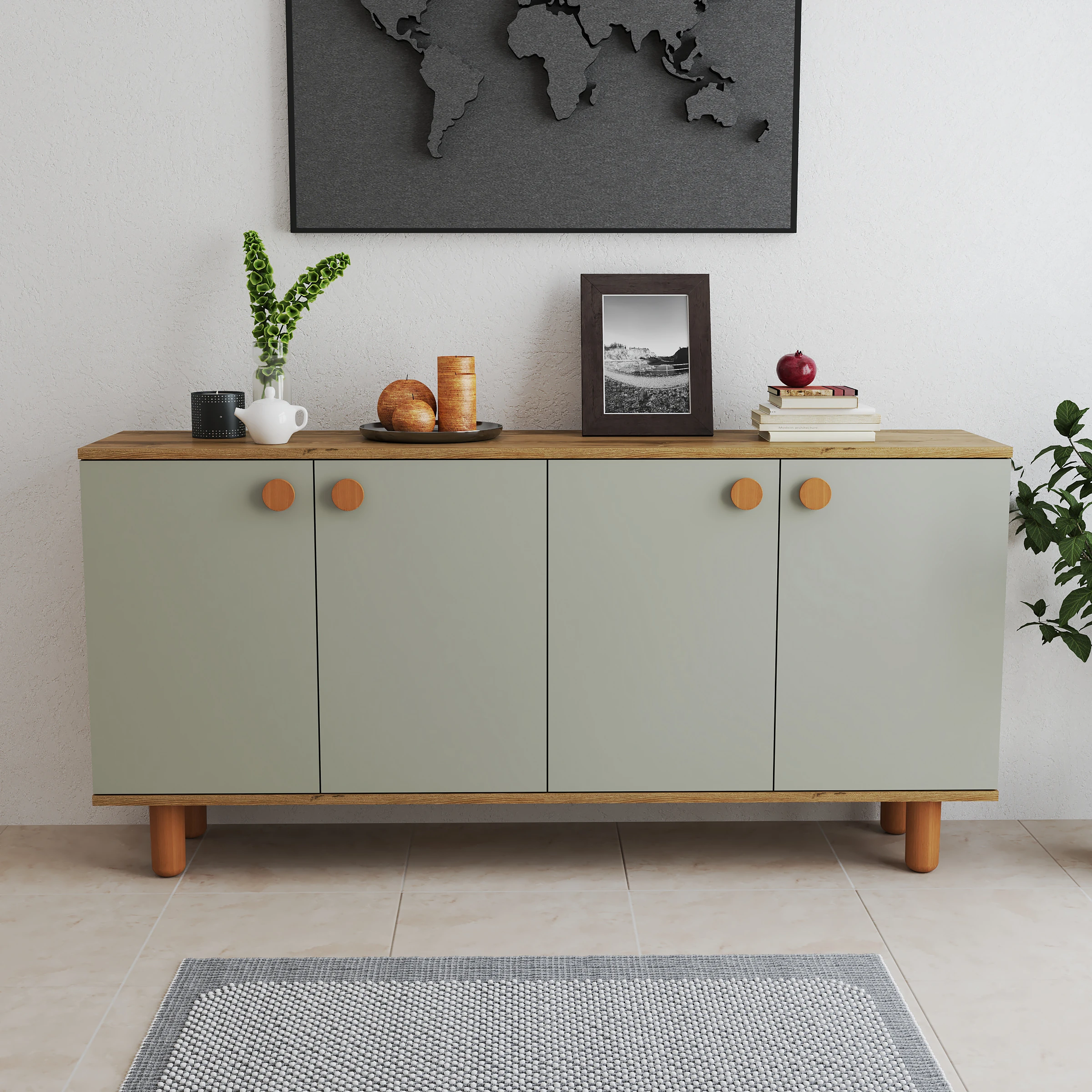 Bohem konsol 160 cm Full Yeşil üst Ceviz