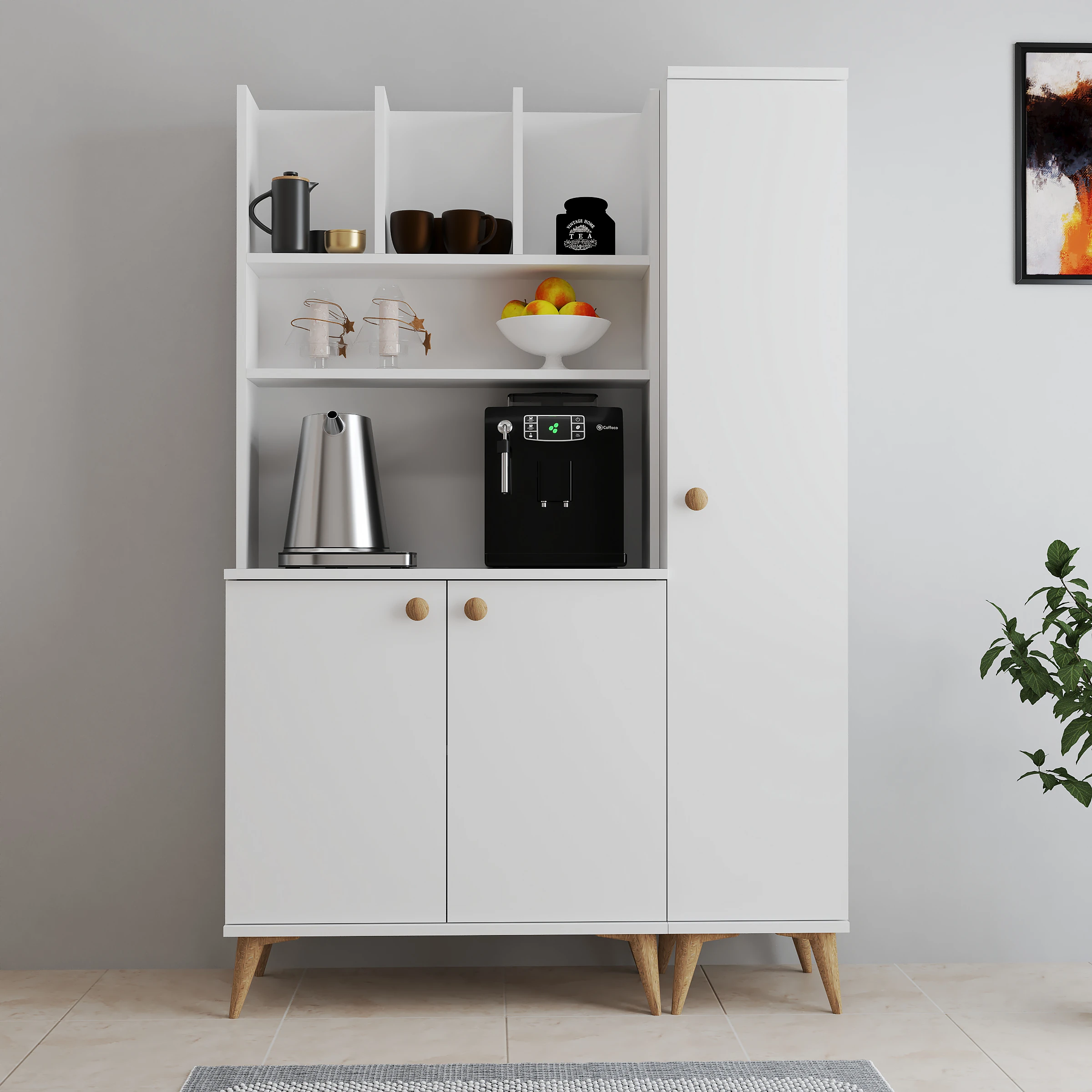 FERNISO Modern Ahşap Tasarım Dolaplı Kahve Köşesi Takım