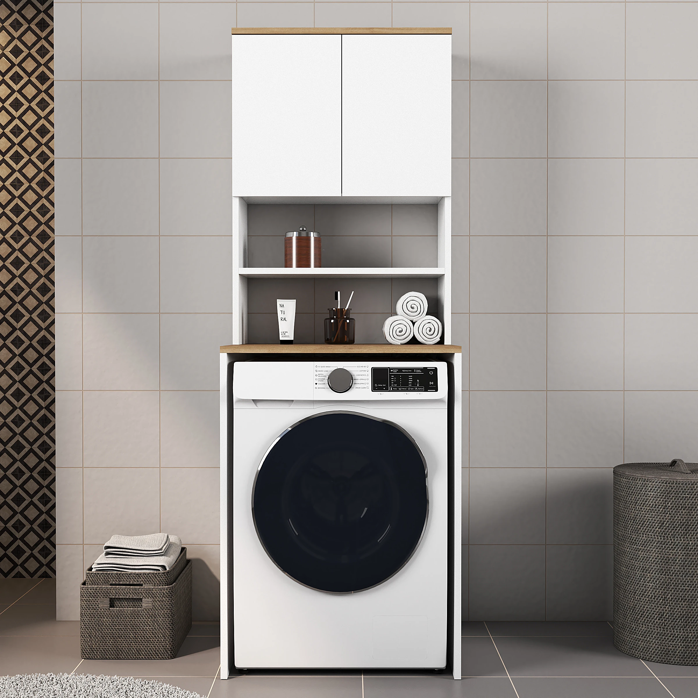 Ferniso Mobilya Çamaşır M. Dolabı Kapaklı Alt Üst Takım Beyaz