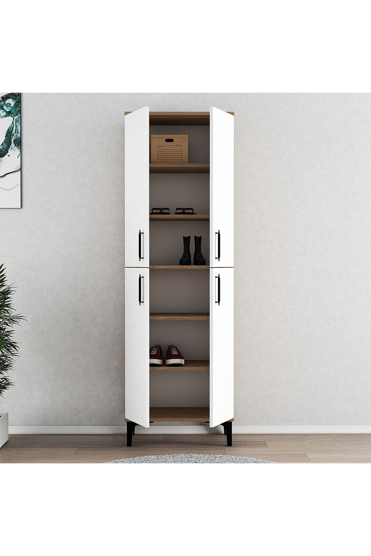 Ferniso Mobilya 4 Kapak 6 Bölmeli Ayakkabılık Ud-Beyaz