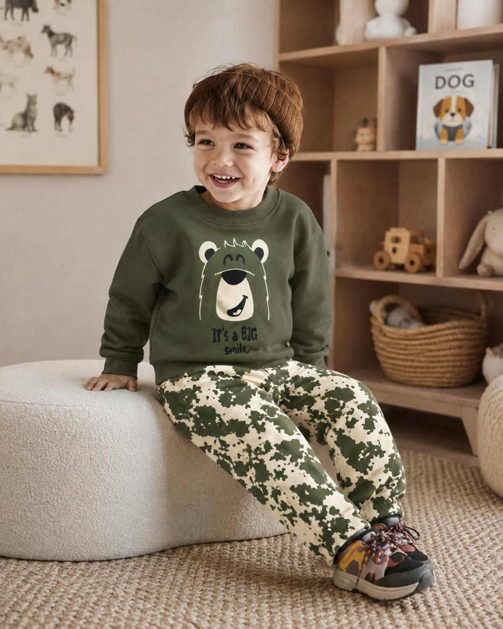 Erkek Çocuk Bear Baskılı İkili takım