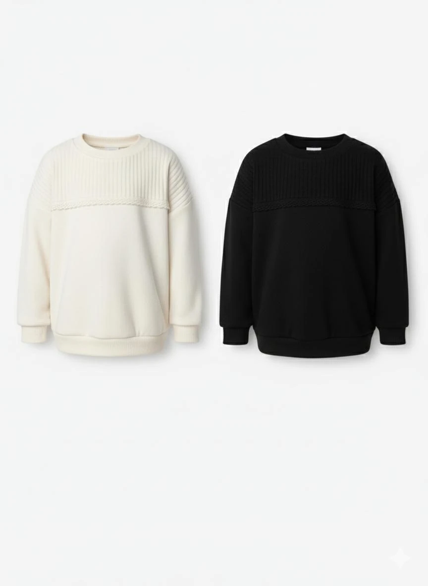 Kız Çocuk Ribana Panel Detaylı Sweatshirt siyah